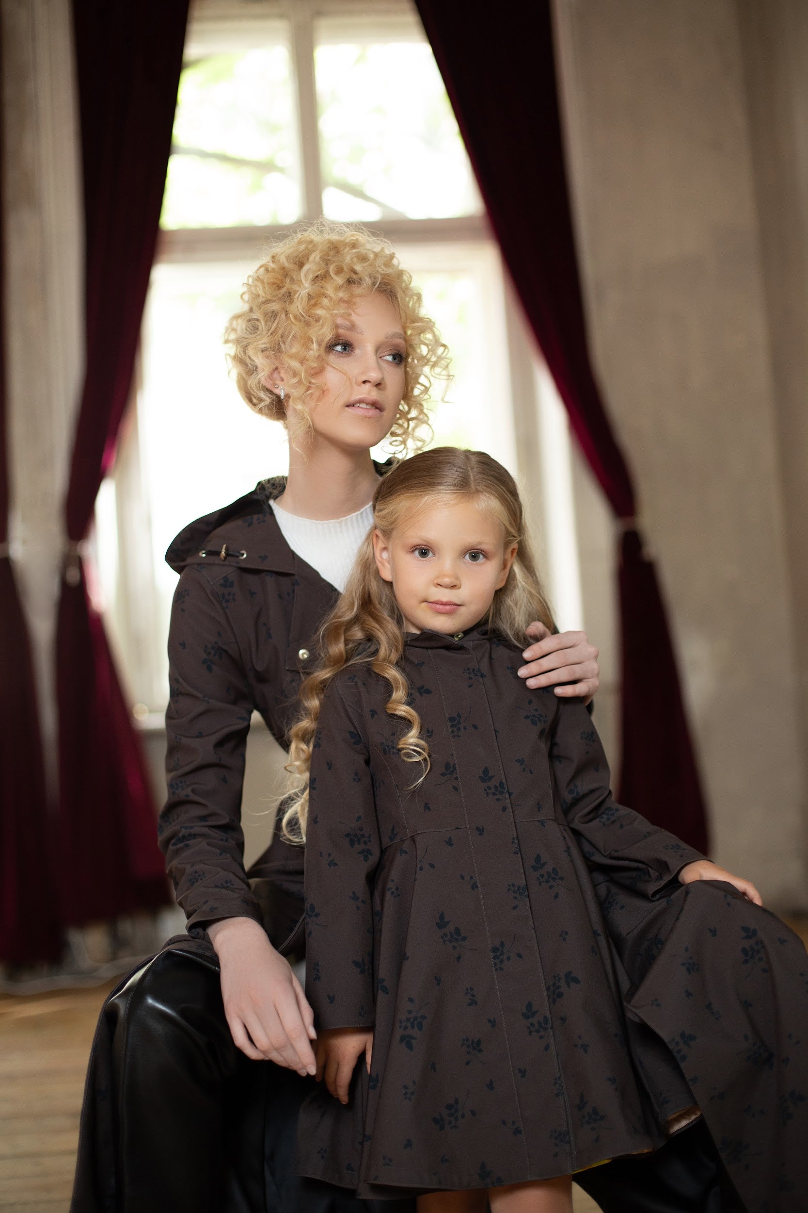 Dark brown mommy and me waterproof coat set