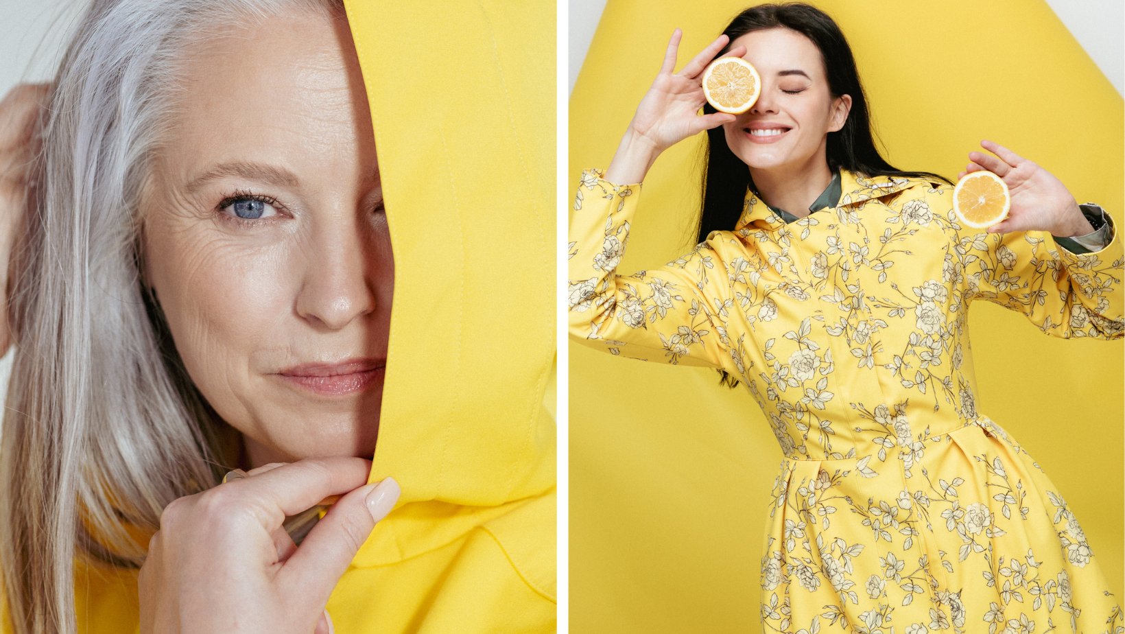 Yellow Women's Raincoats with Hood and floral print