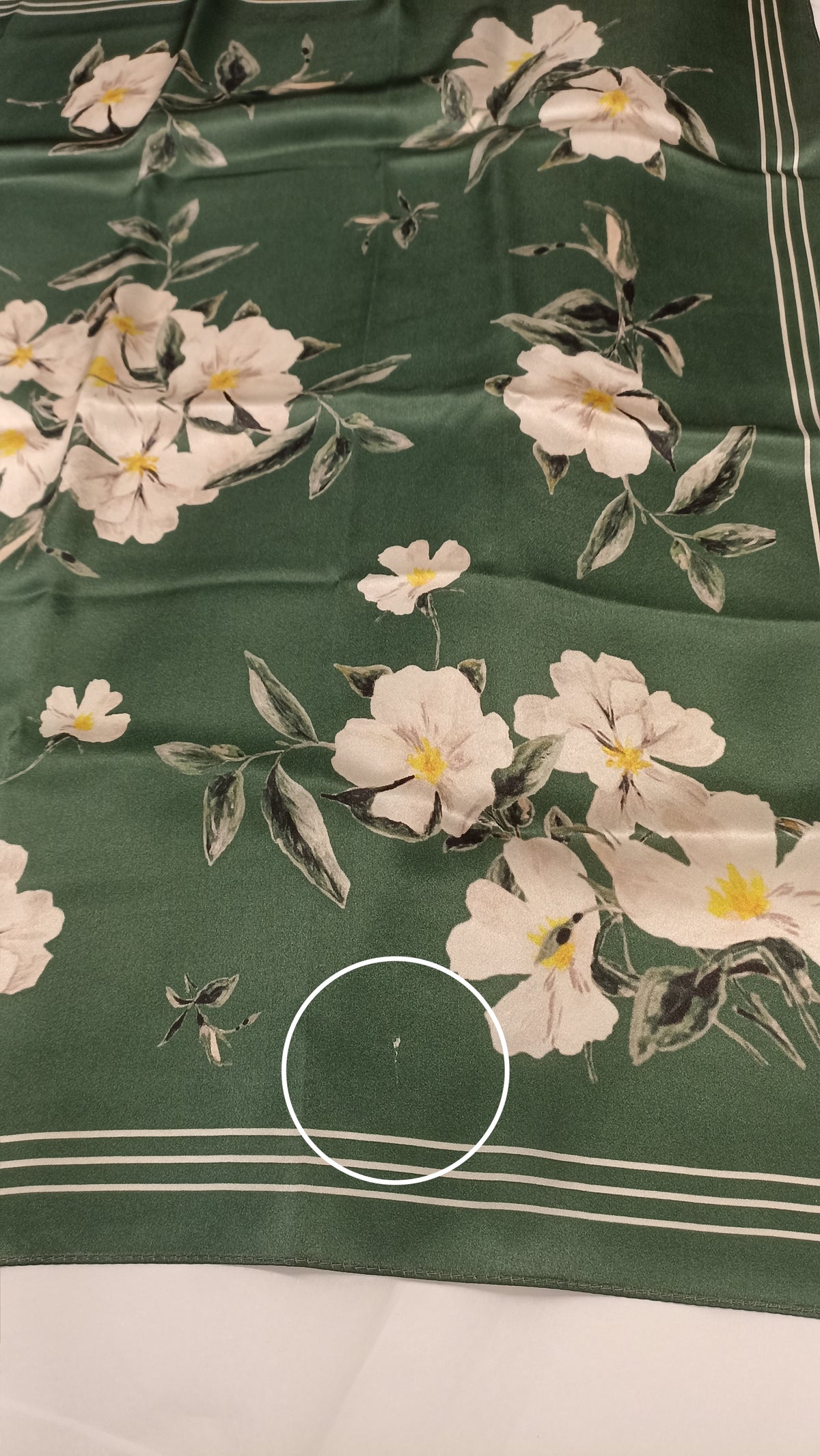 Medium Green Floral Natural Silk Scarf (with imperfection)