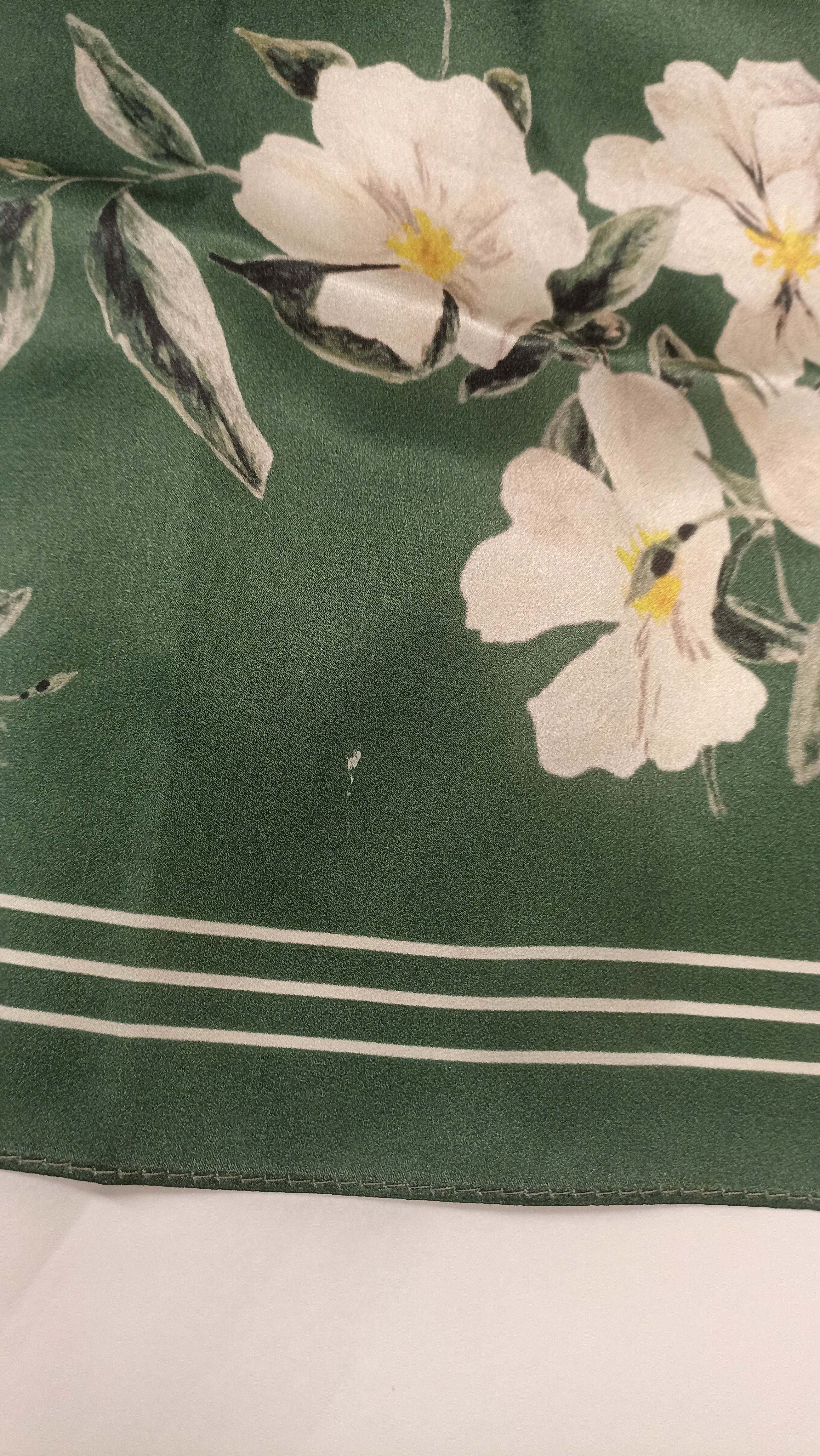 Medium Green Floral Natural Silk Scarf (with imperfection)