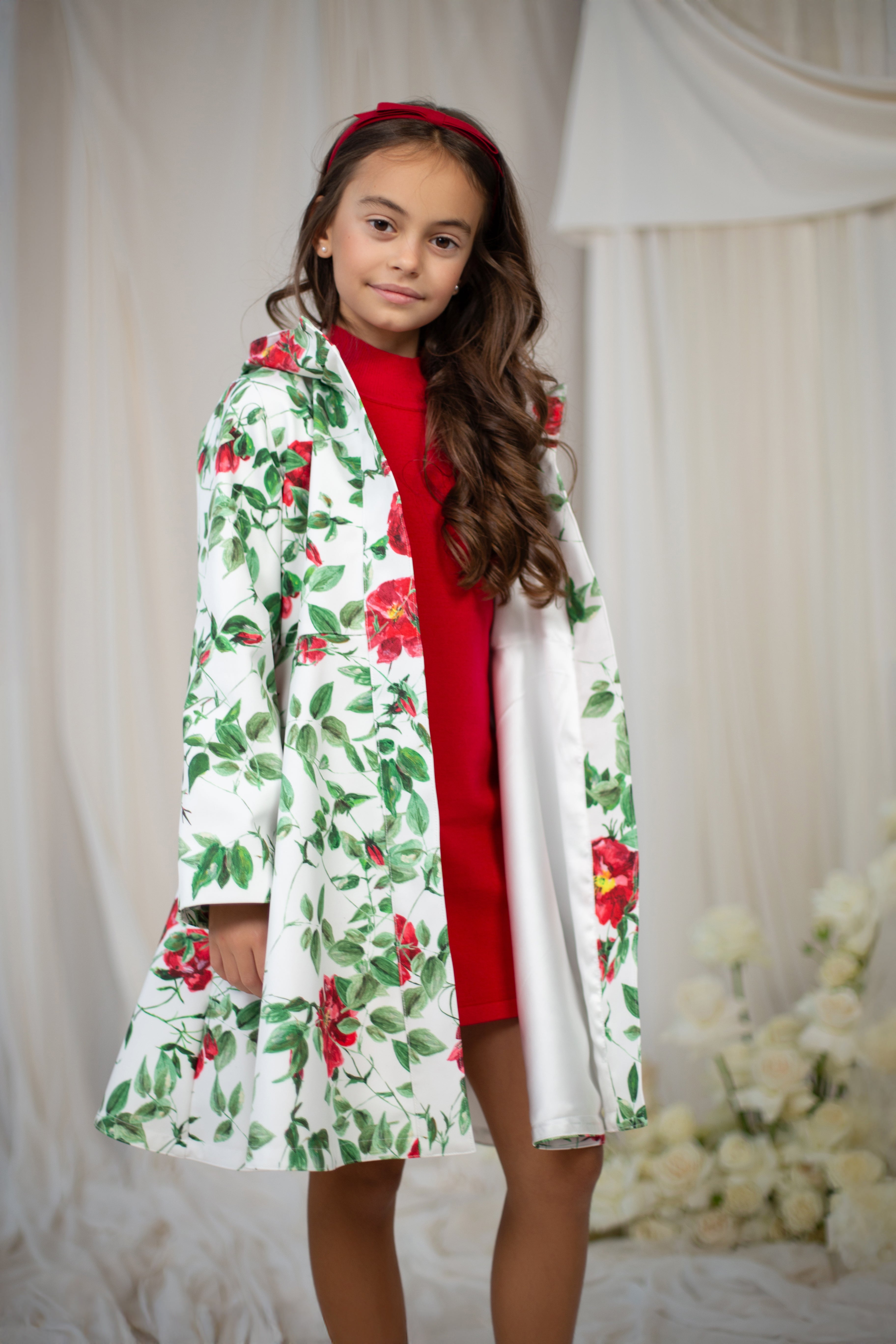Garden nature inspired white coat for toddler girls