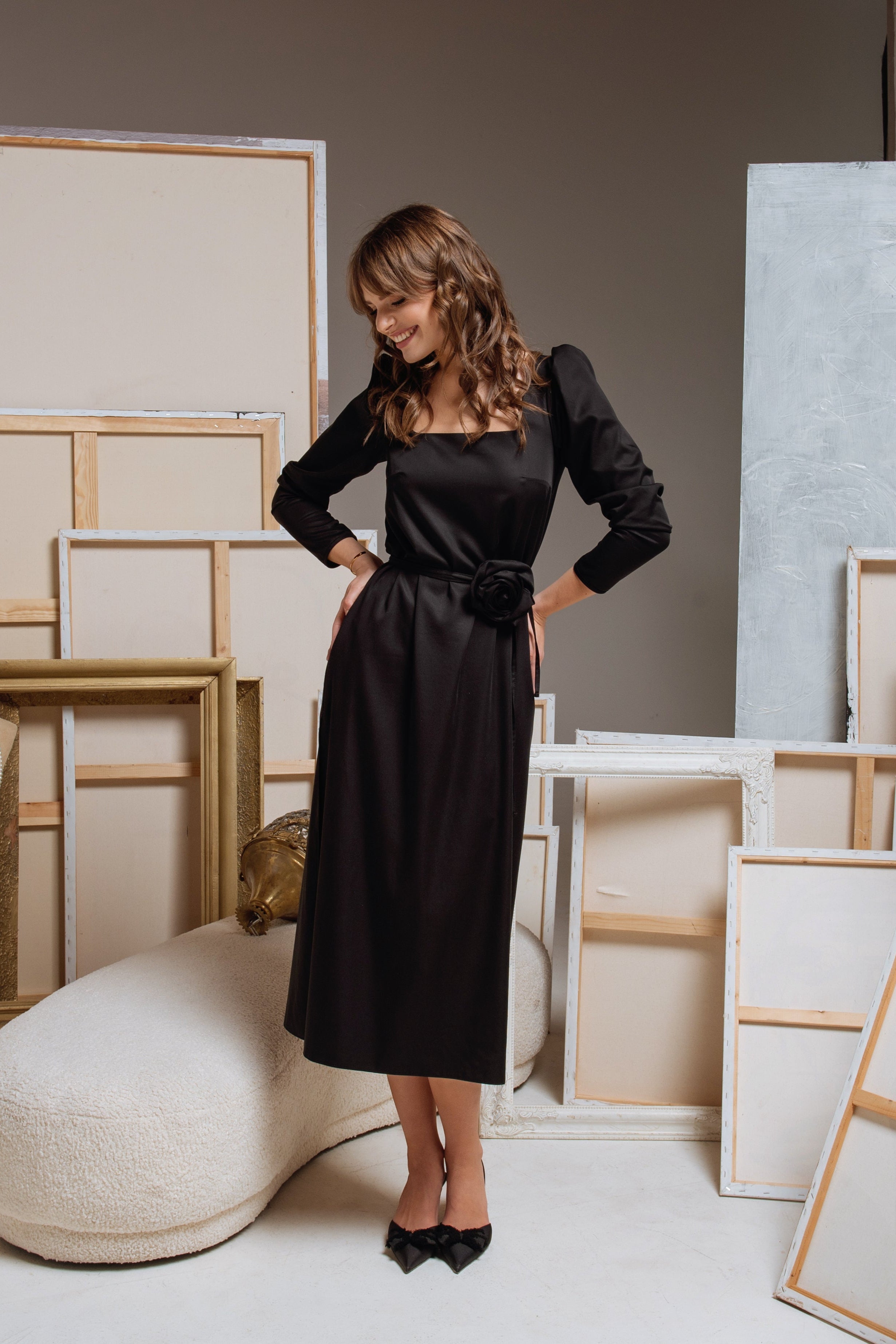 hidden side pocket in use, demonstrating the practical design feature.