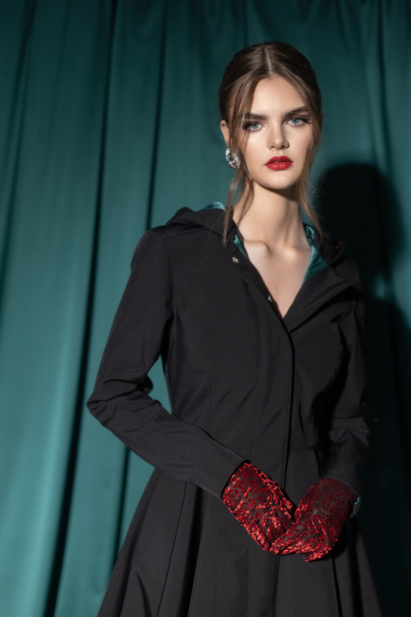 fitted top and flared skirt