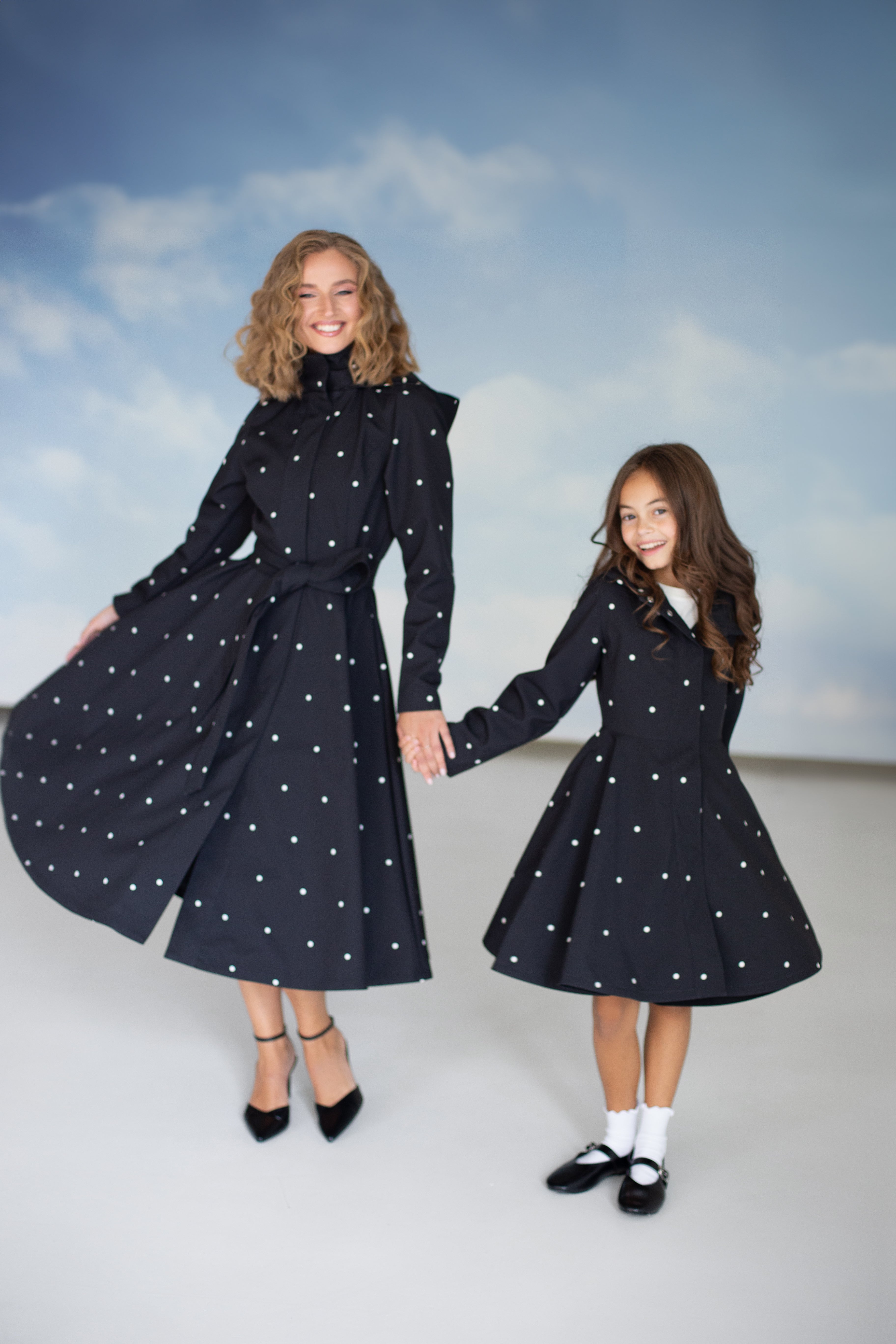 Mommy and me set in black with polka dots