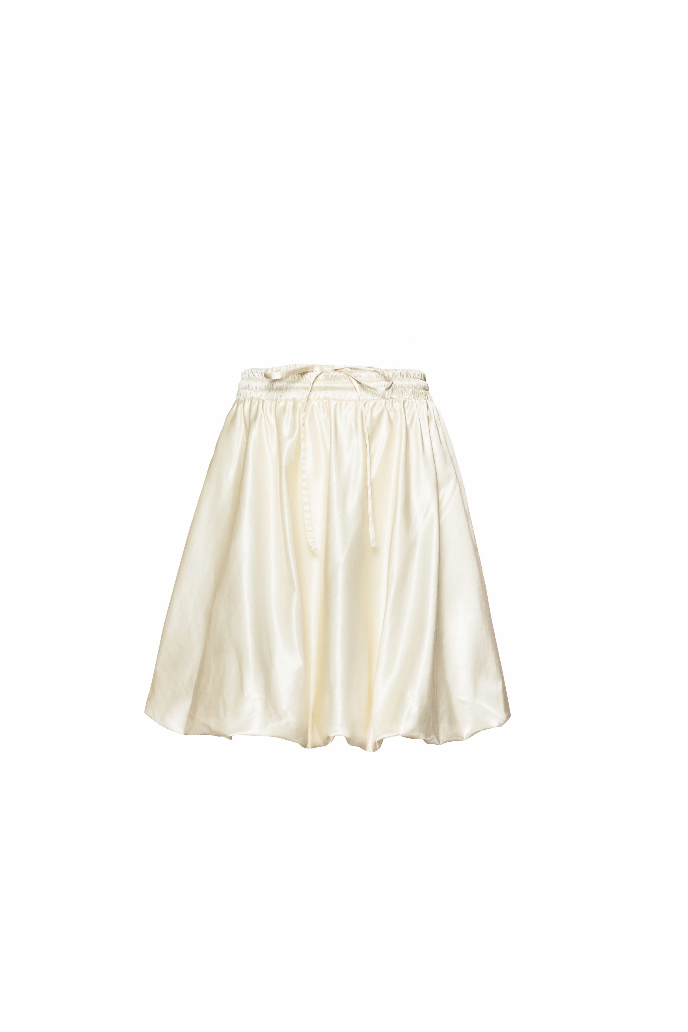 Off-white women’s mini skirt with balloon shape and pockets, made from cotton-viscose blend, perfect as a standalone skirt or layered under dresses.