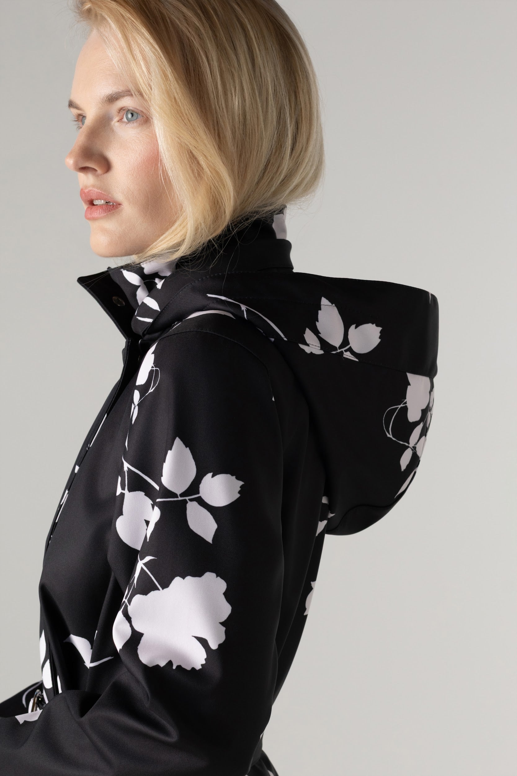 Double Breasted Black Floral Coat | Ivory Shadow