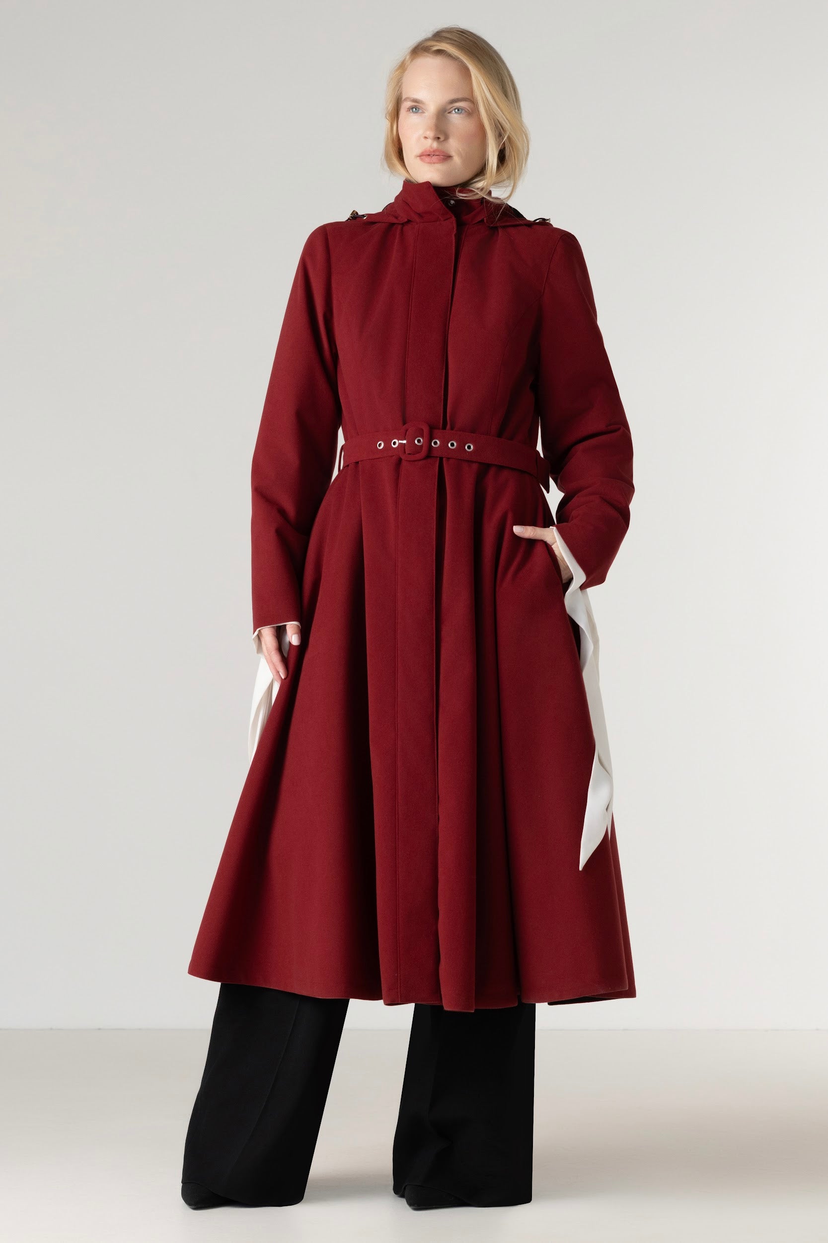 Deep Red Fit and Flare Winter Coat | Maroon in Winter