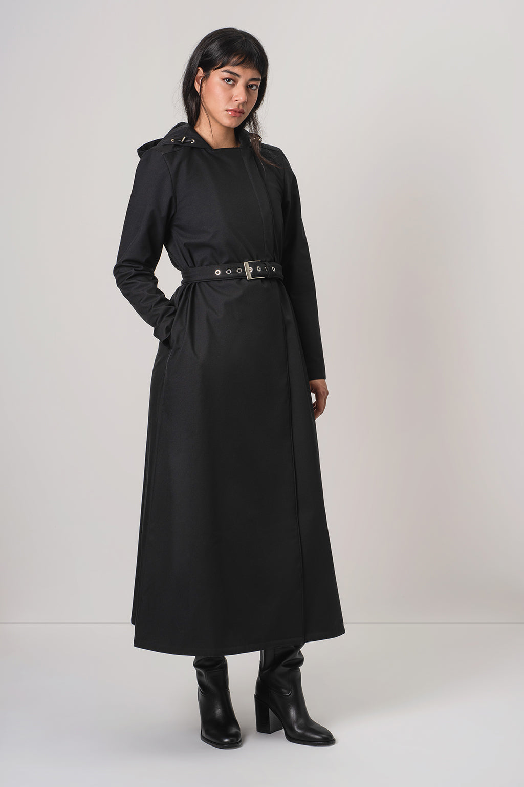 Double Breasted Coat with Trapeze Cut in Black | Black Classic