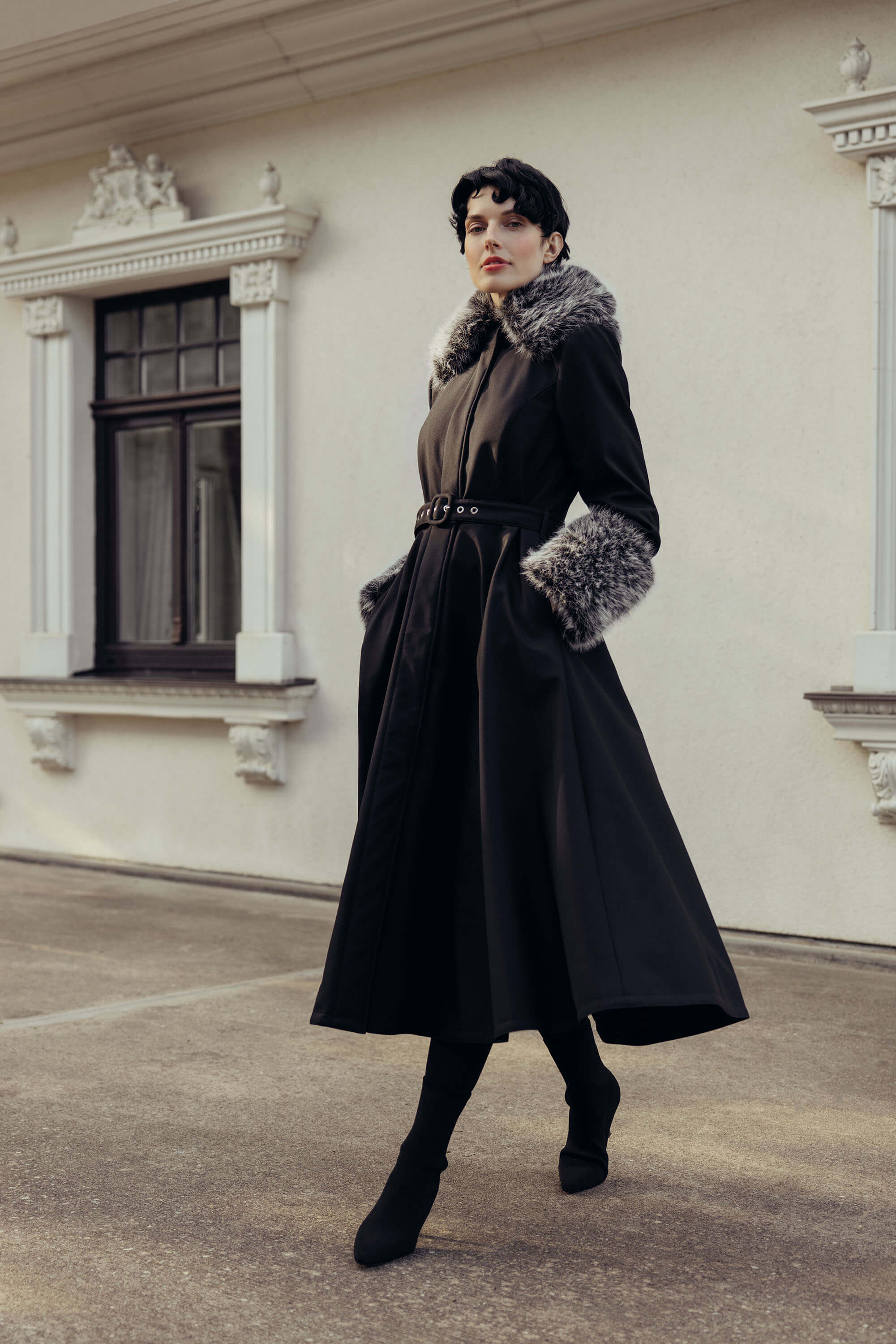 Black Winter Coat with Removable Faux Fur | Frosted Muse