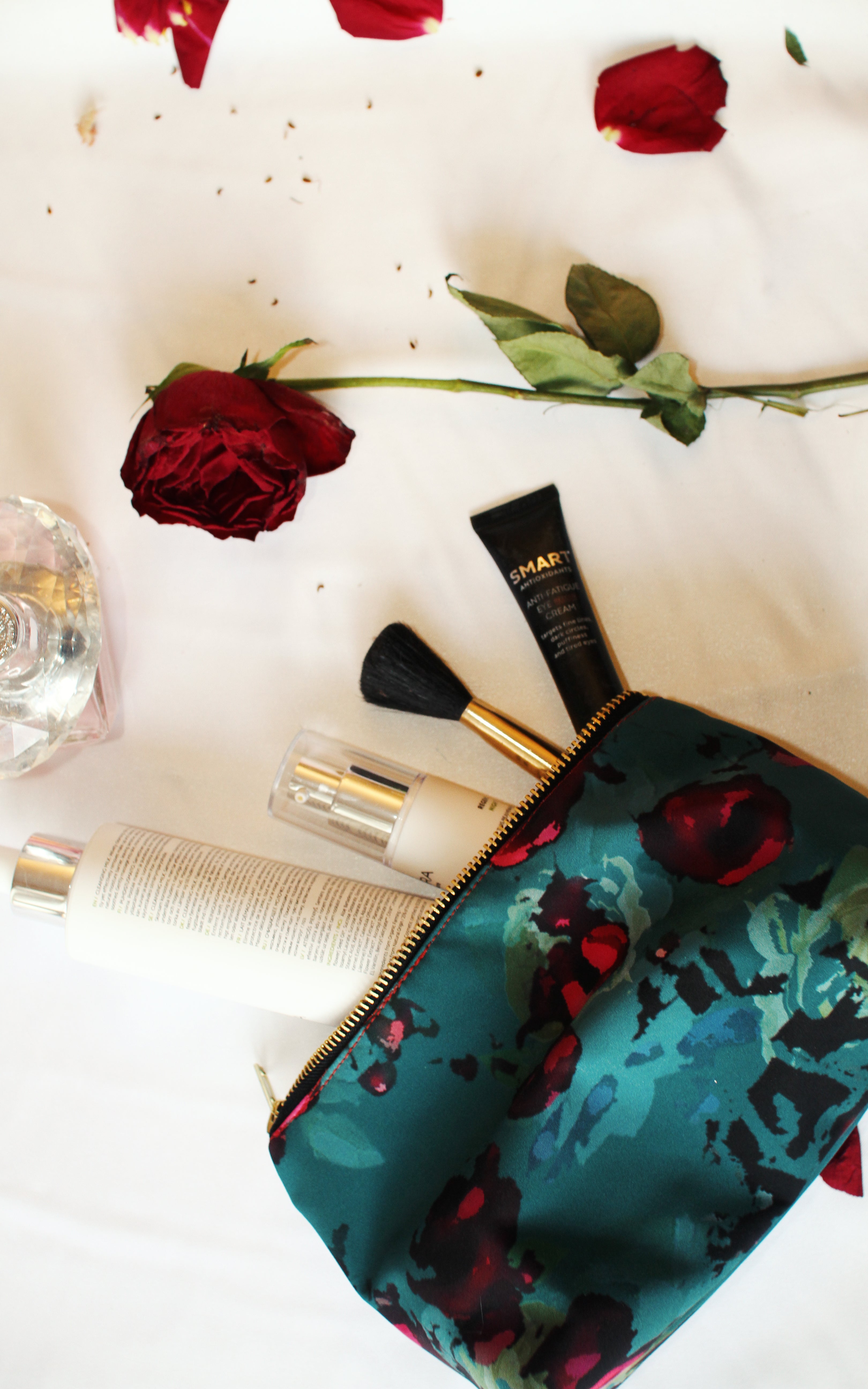 Emerald Green Makeup Bag with Red Rose Print Rosalie RainSisters