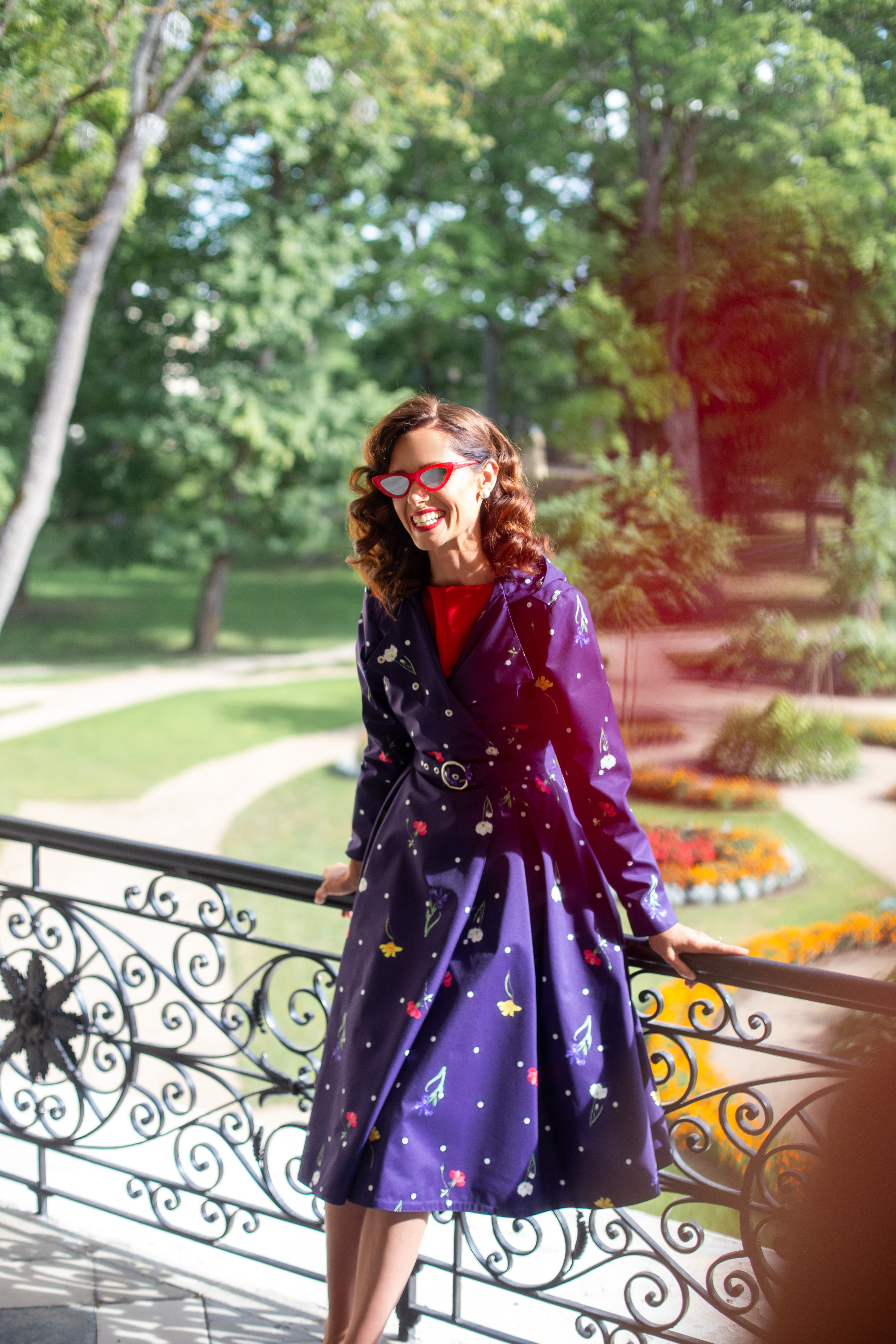 Colorful Coat for Spring in Violet with Floral Print