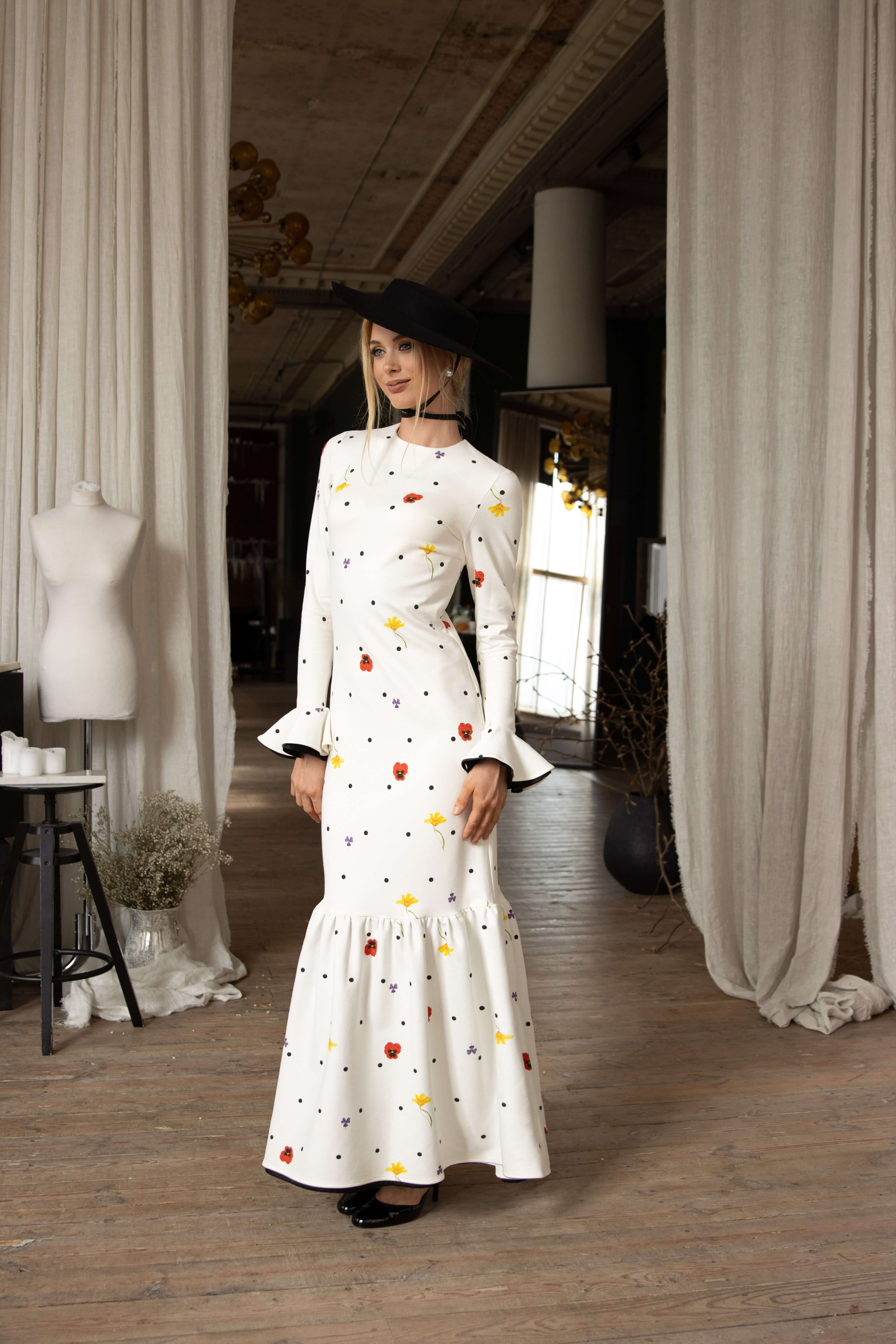 Floral Long Sleeve Maxi Dress in White | Dancing Romance Floral Long Sleeve Maxi Dress in White | Dancing Romance