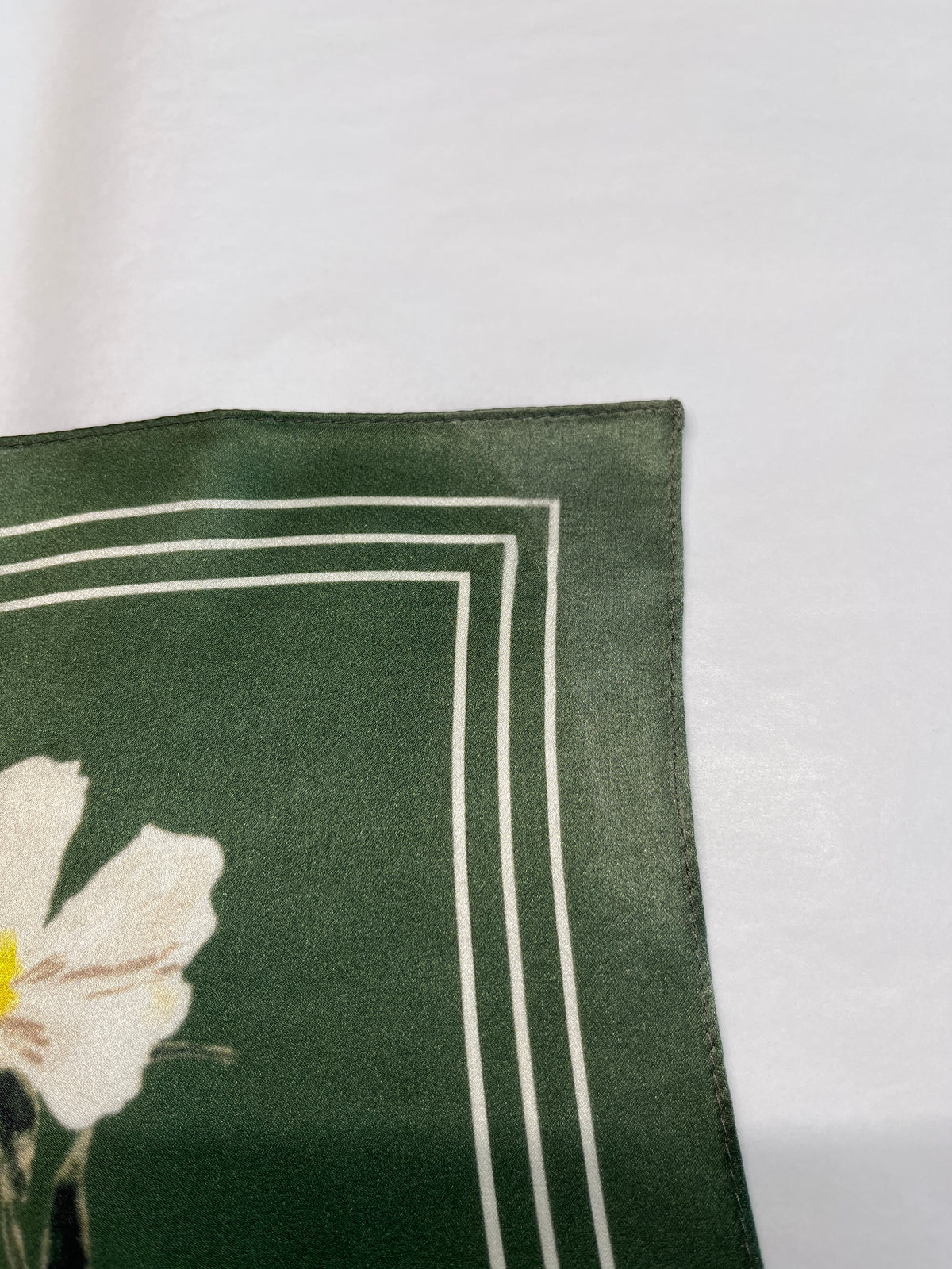 Medium Green Floral Natural Silk Scarf (with imperfection)