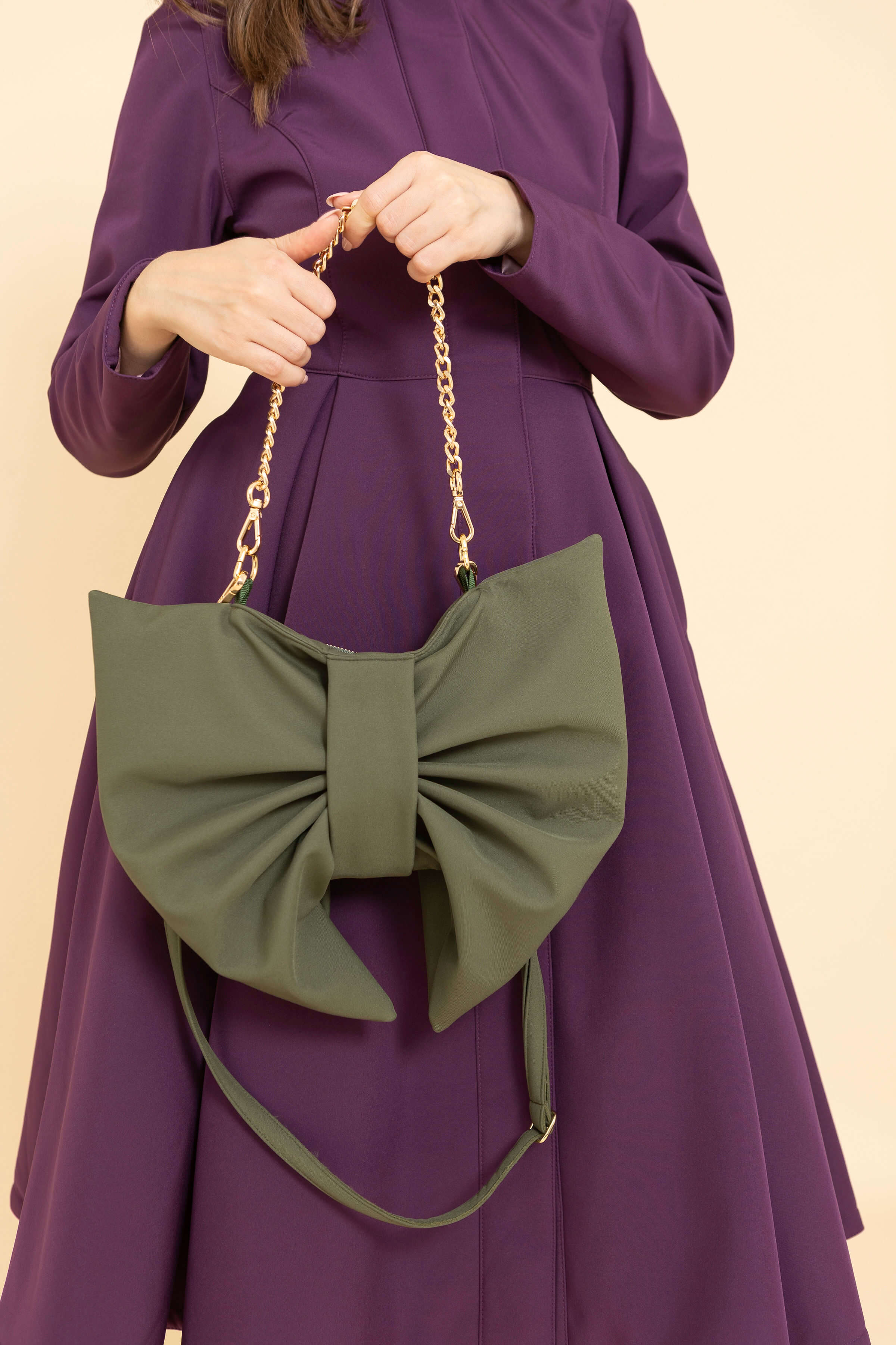 Bow Clutch Purse in Khaki