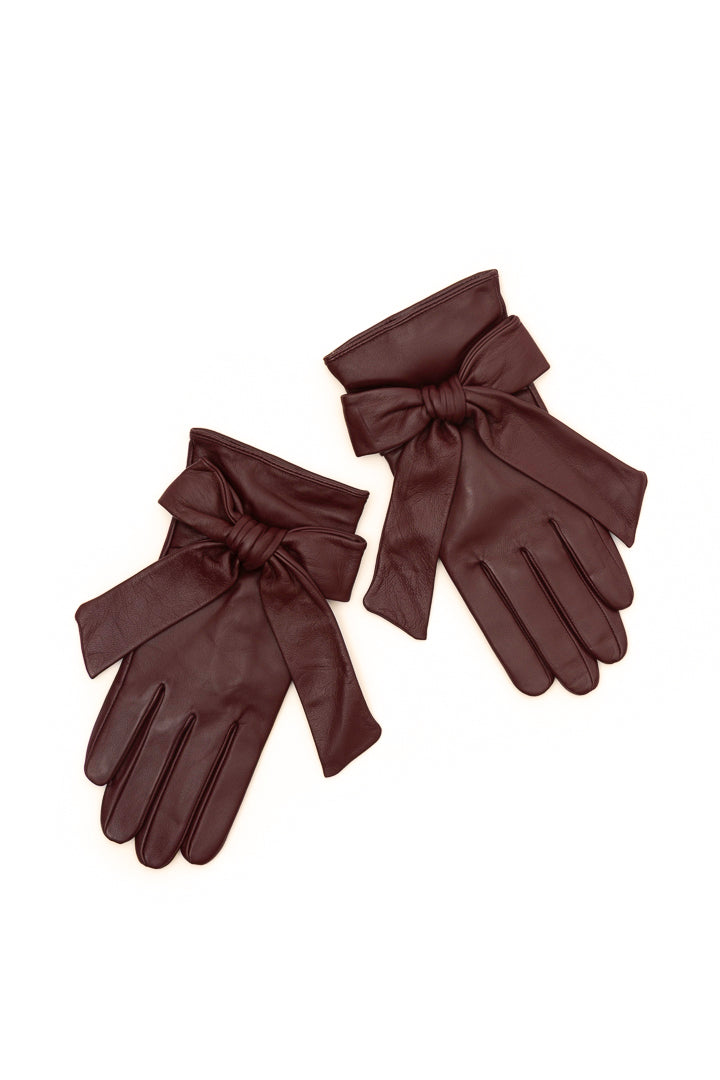 Burgundy Leather Gloves with Cashmere Lining