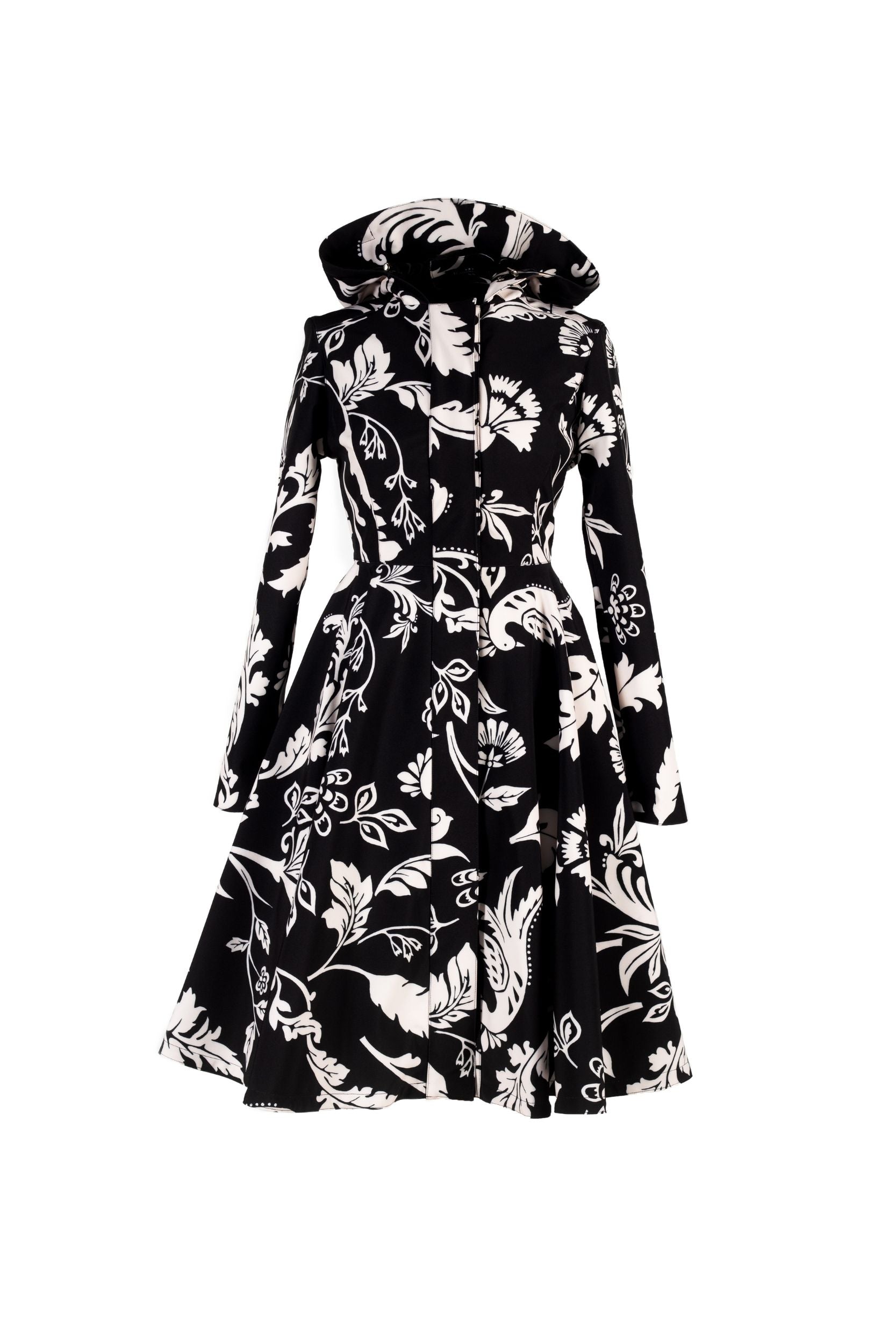 Blooming Night black floral women's coat on light background