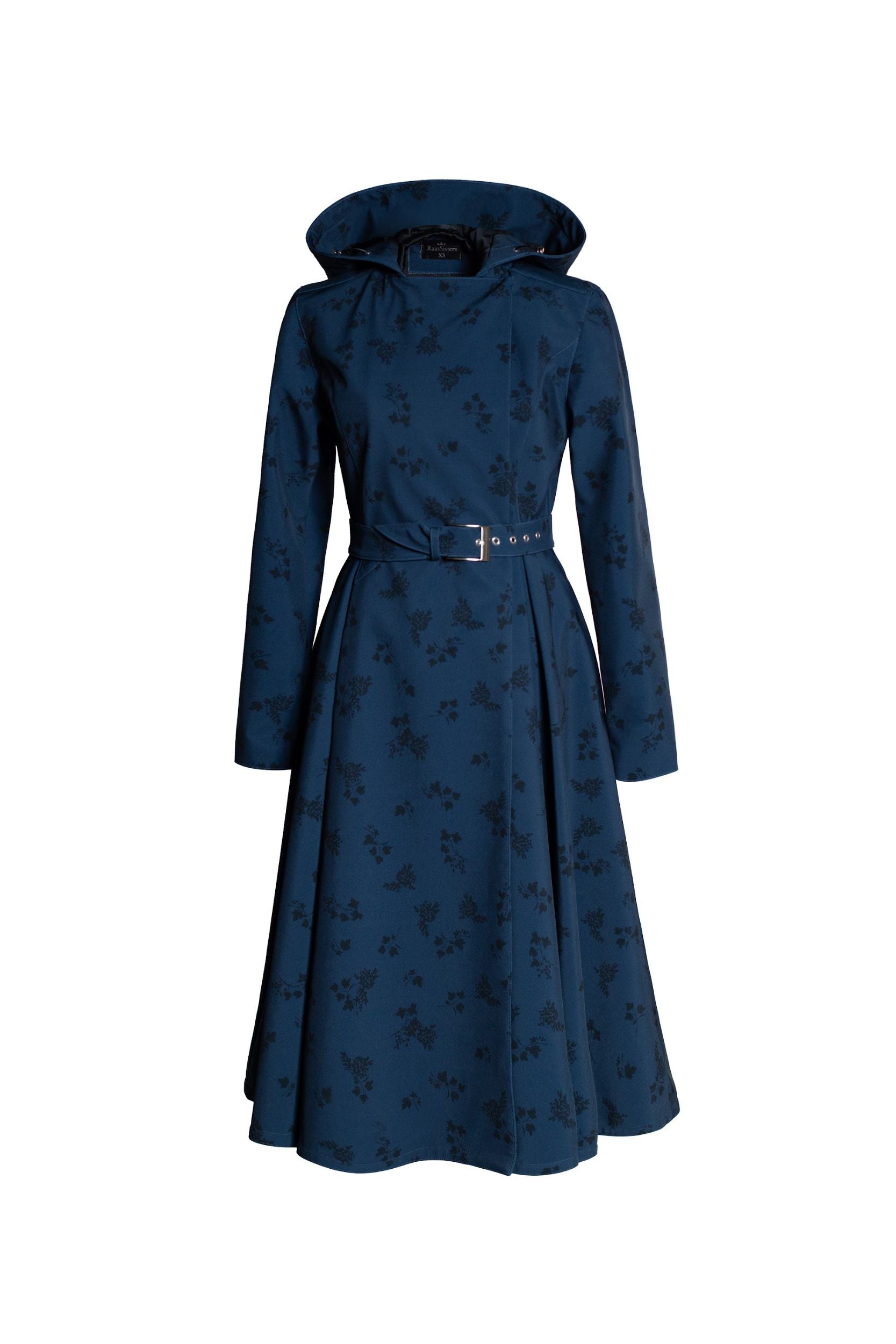 Blue Frost navy blue floral women's coat on light background