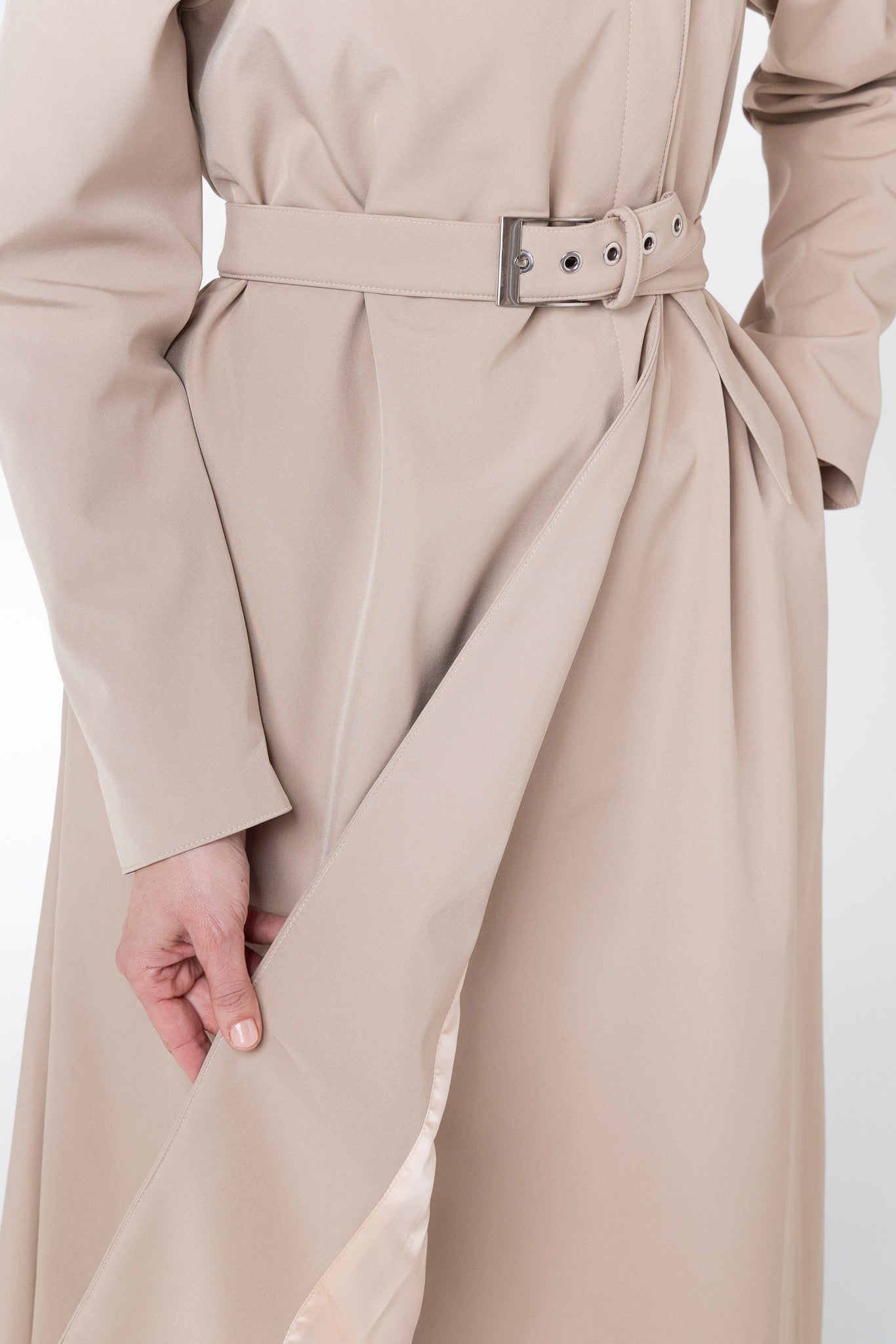 Light beige Italian satin lining inside Classic Trench women's coat