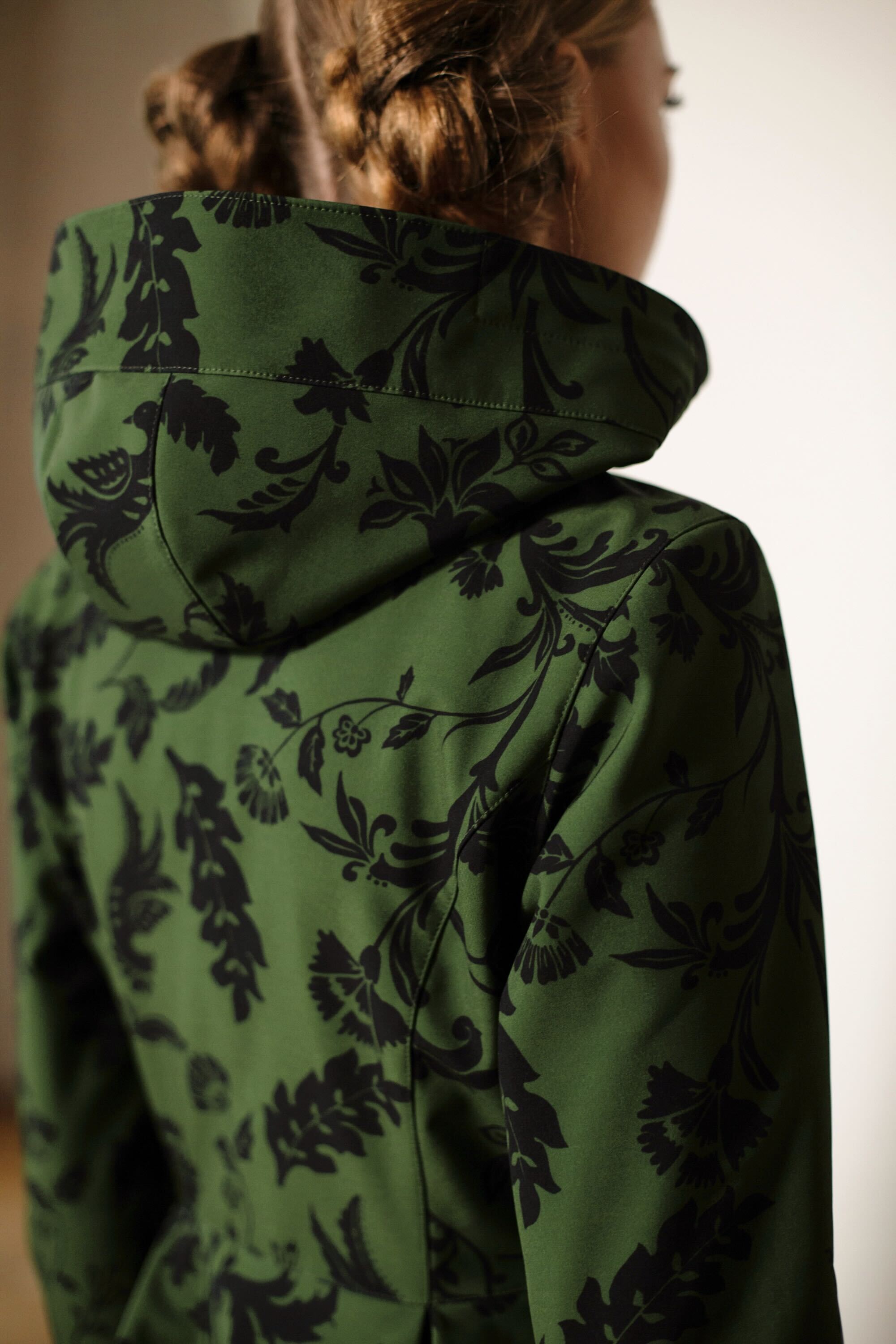 Fit and Flare Coat with Pleated Skirt in Green and Black | Forest Flower