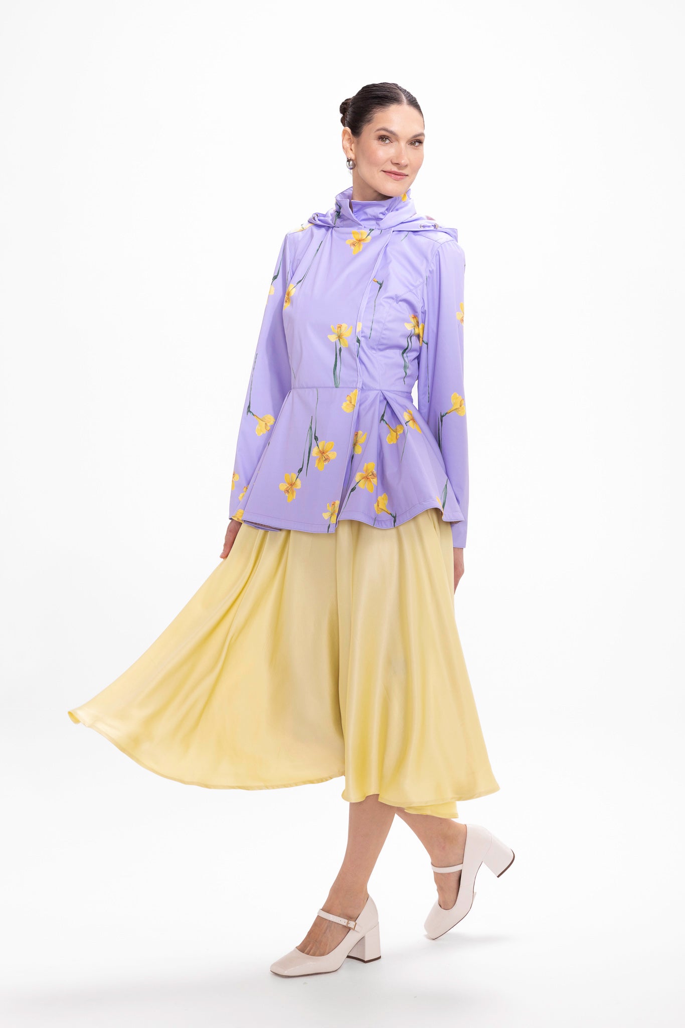 Double Breasted Jacket with Detachable Hood in Light Purple | Lilac Joy