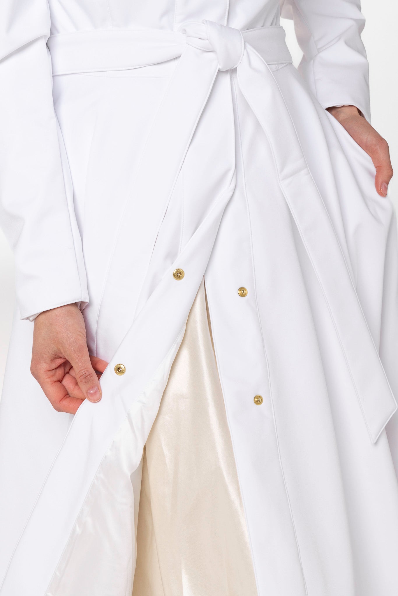 Fit and Flare Coat with Balloon-Styled Sleeves in White | Majestic White