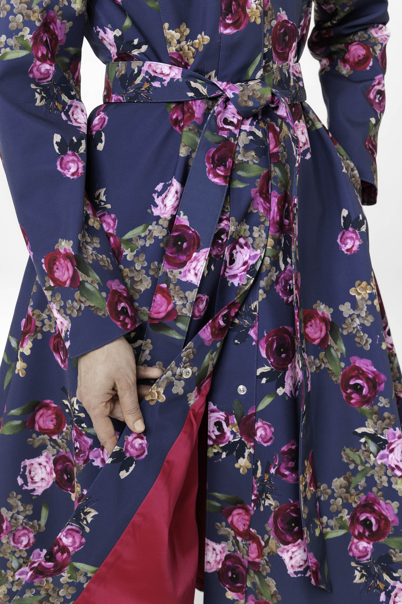 Fit and Flare Coat with Pleated Back in Blue and Pink | Misty Rose