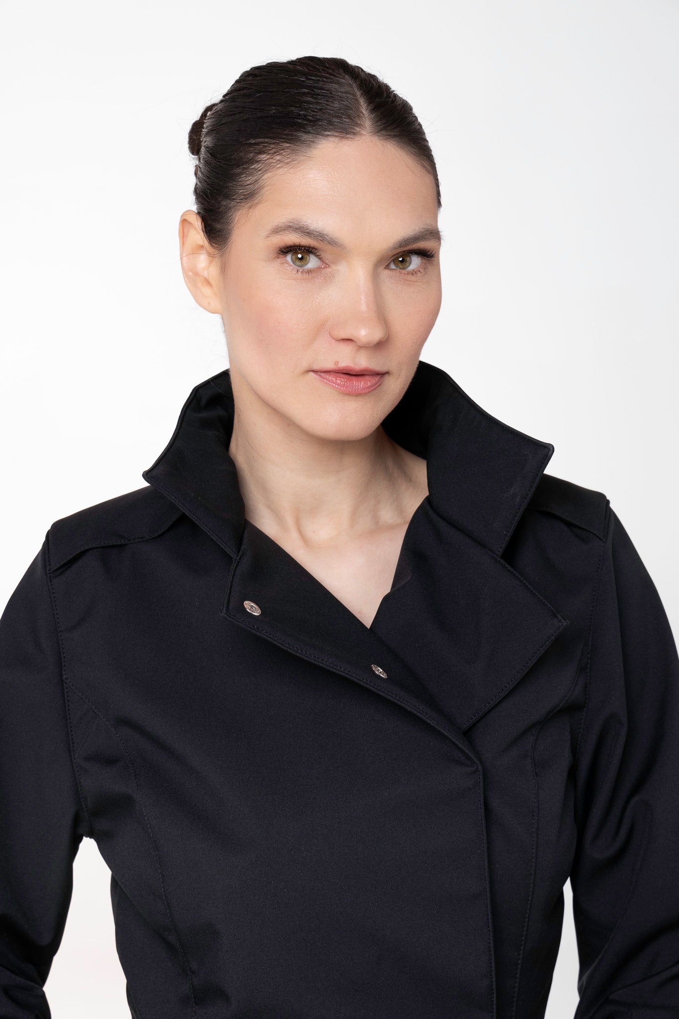 Detachable hood detail on Moonlit Bow black women's jacket