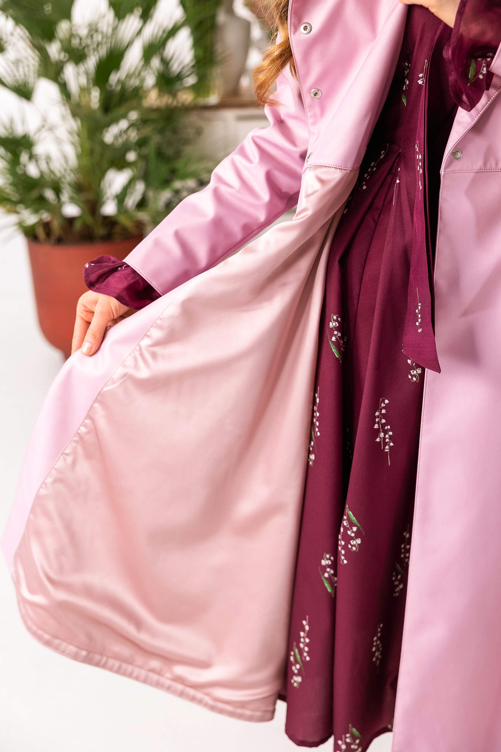 Close-up of a pink coat lining