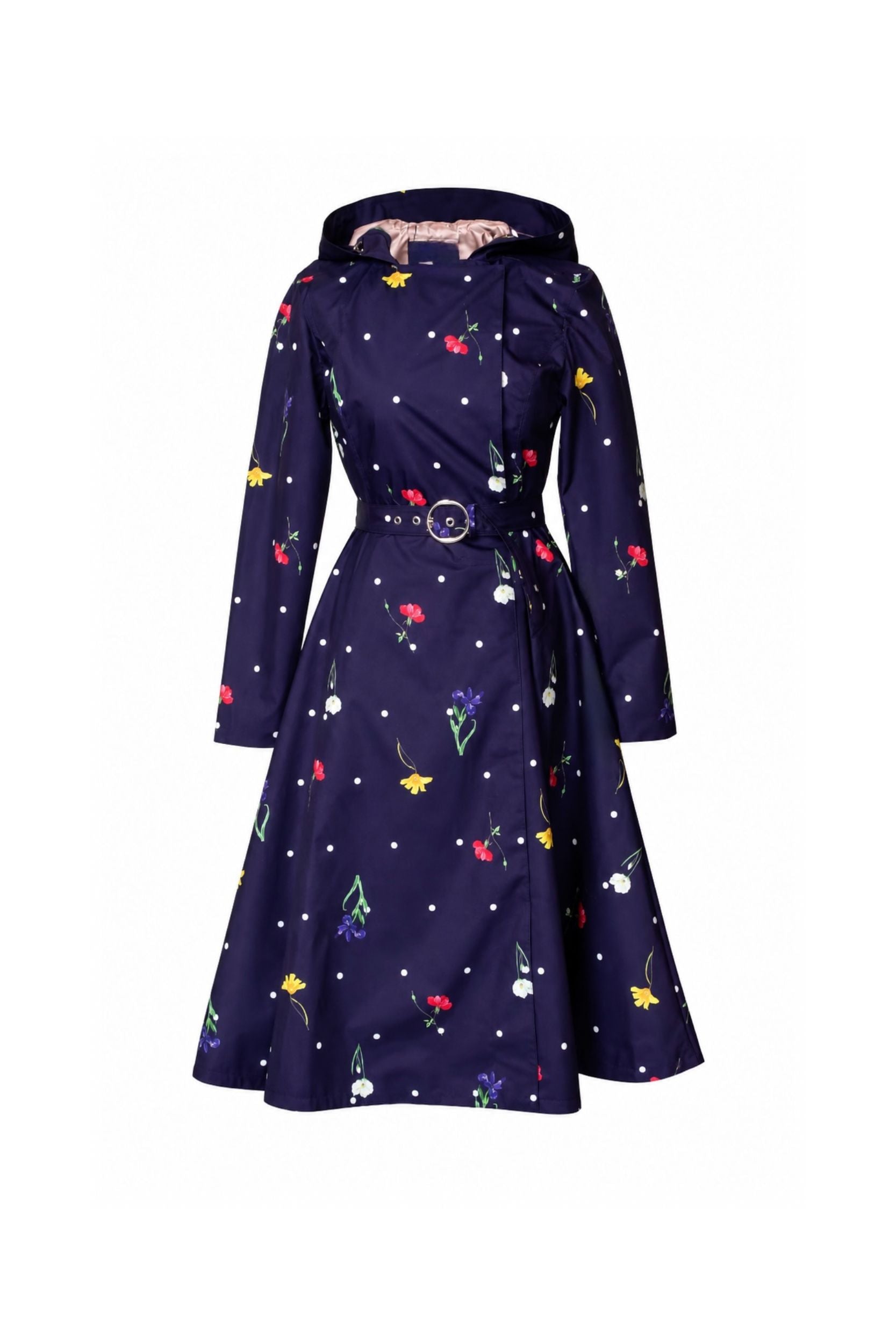 Violet Bloom purple floral women's trench coat on light background
