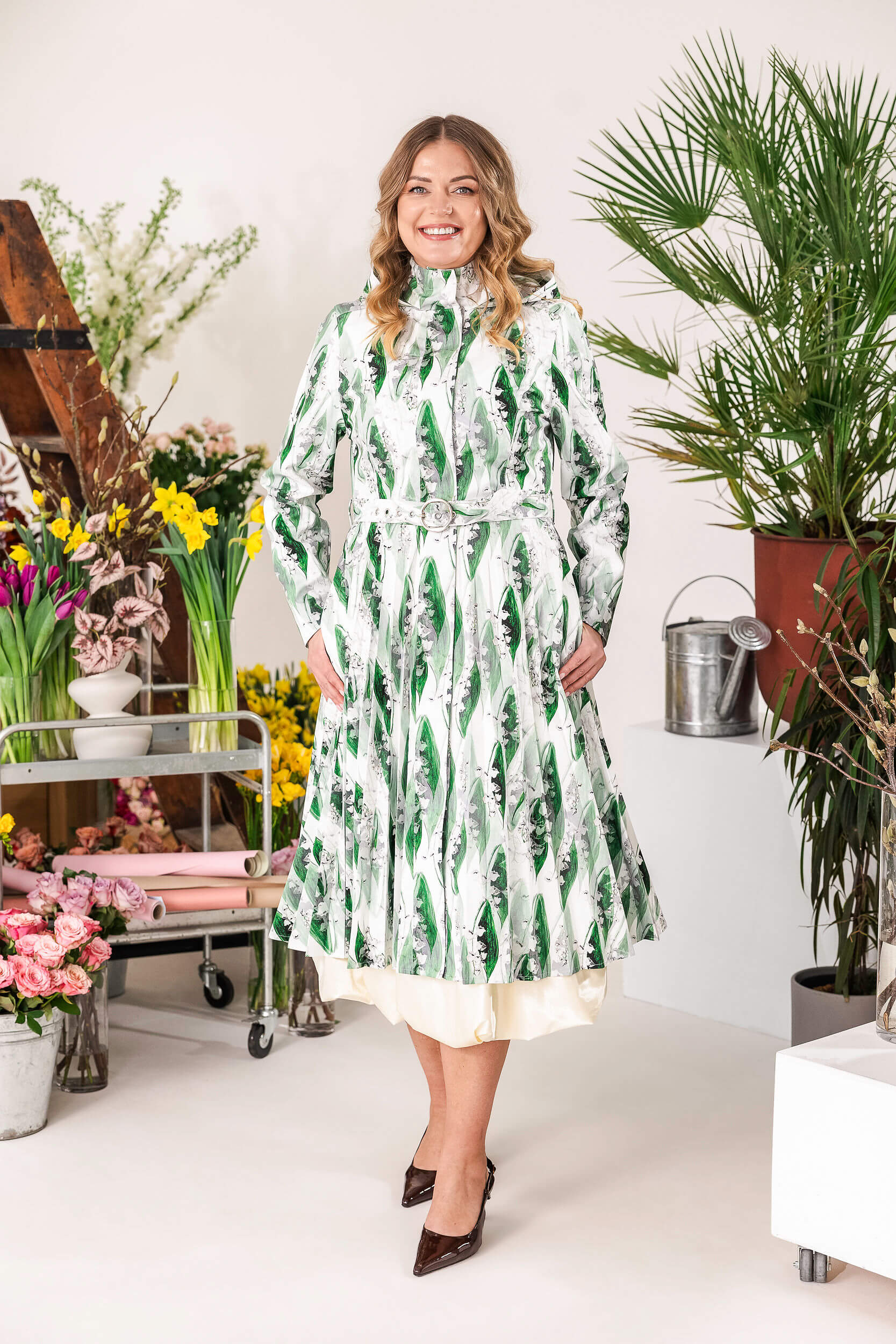 slim fit dress slacks Fit and Flare Coat with A-Line Pleated Skirt for Spring
