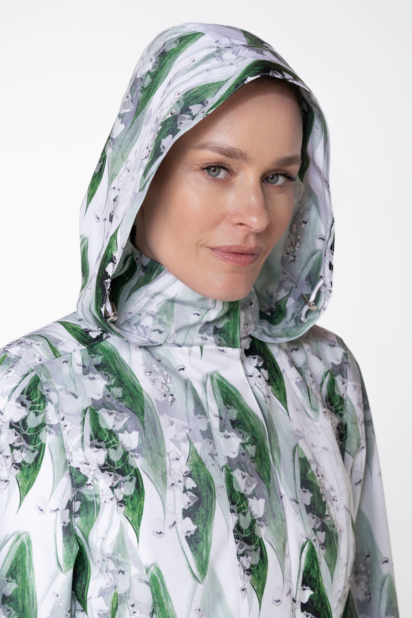 Close-up of hood detail on Whispers of May waterproof women's coat
