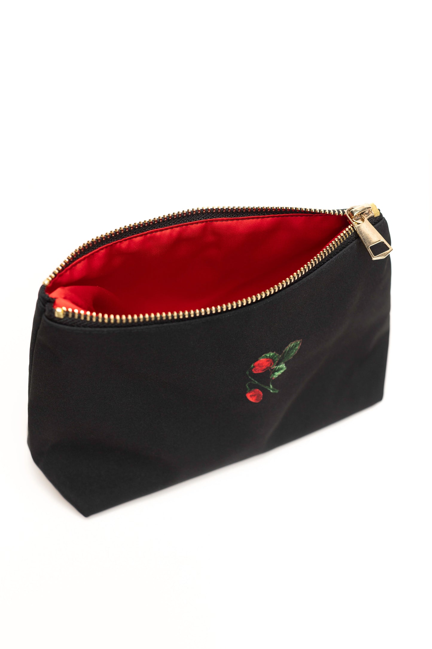 Black and Red Makeup Bag with Strawberry Print | Wild Strawberry