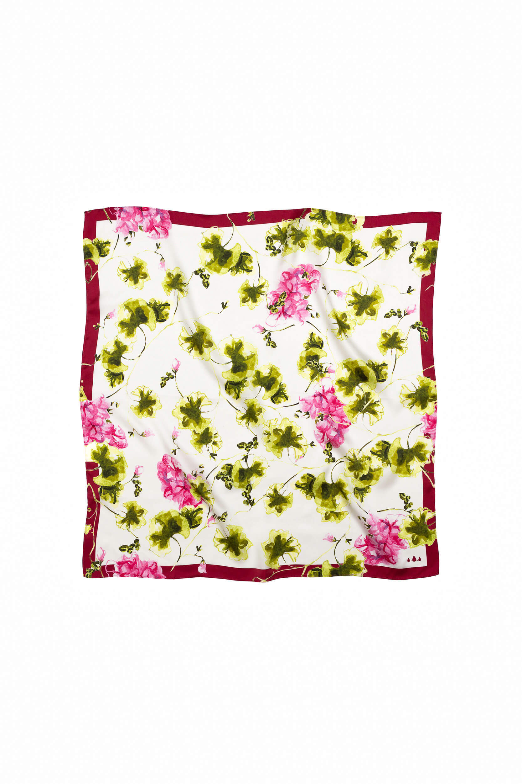 Floral print fabric square on a white background