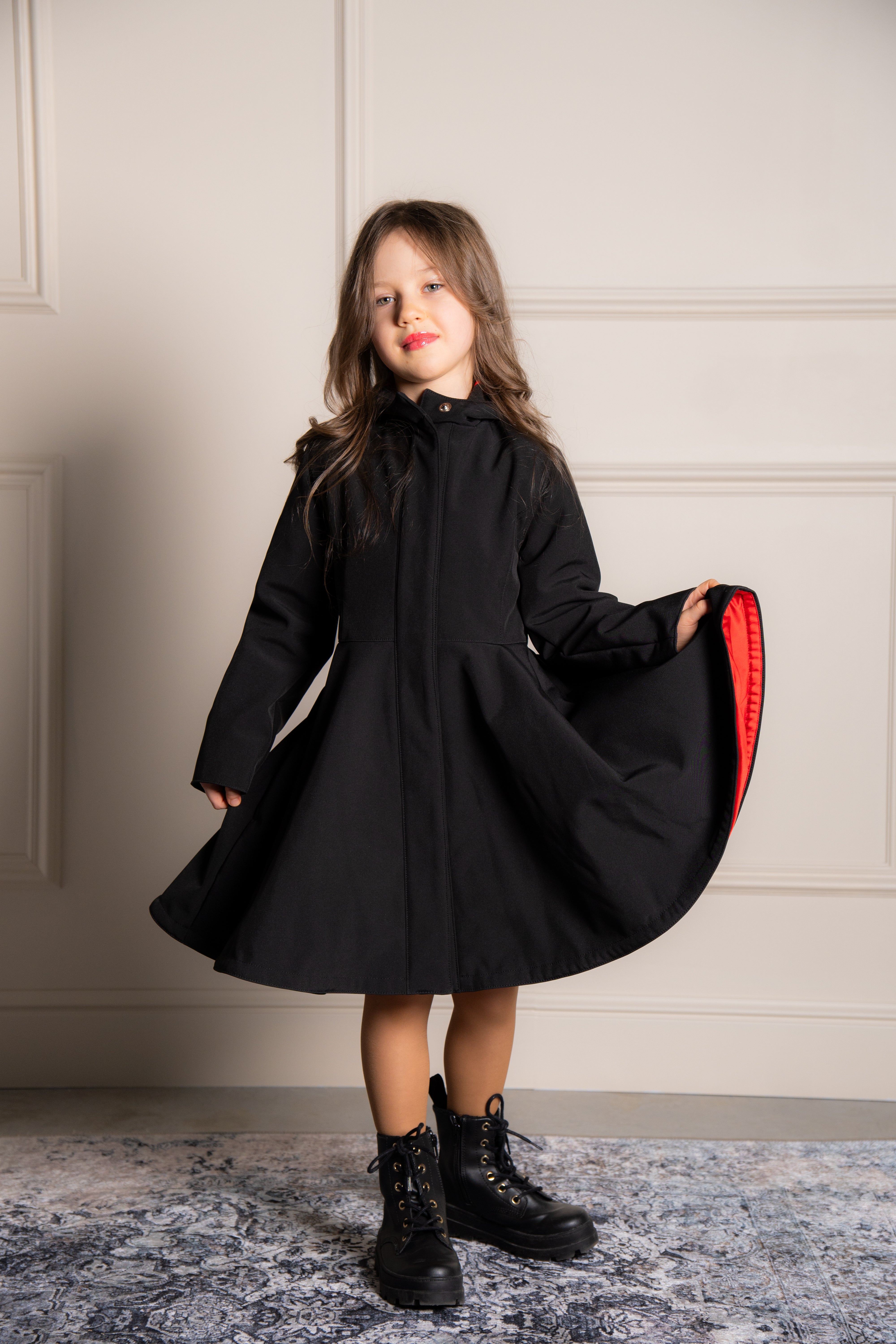 Black Girl's Coat with Bright Red Lining – RainSisters