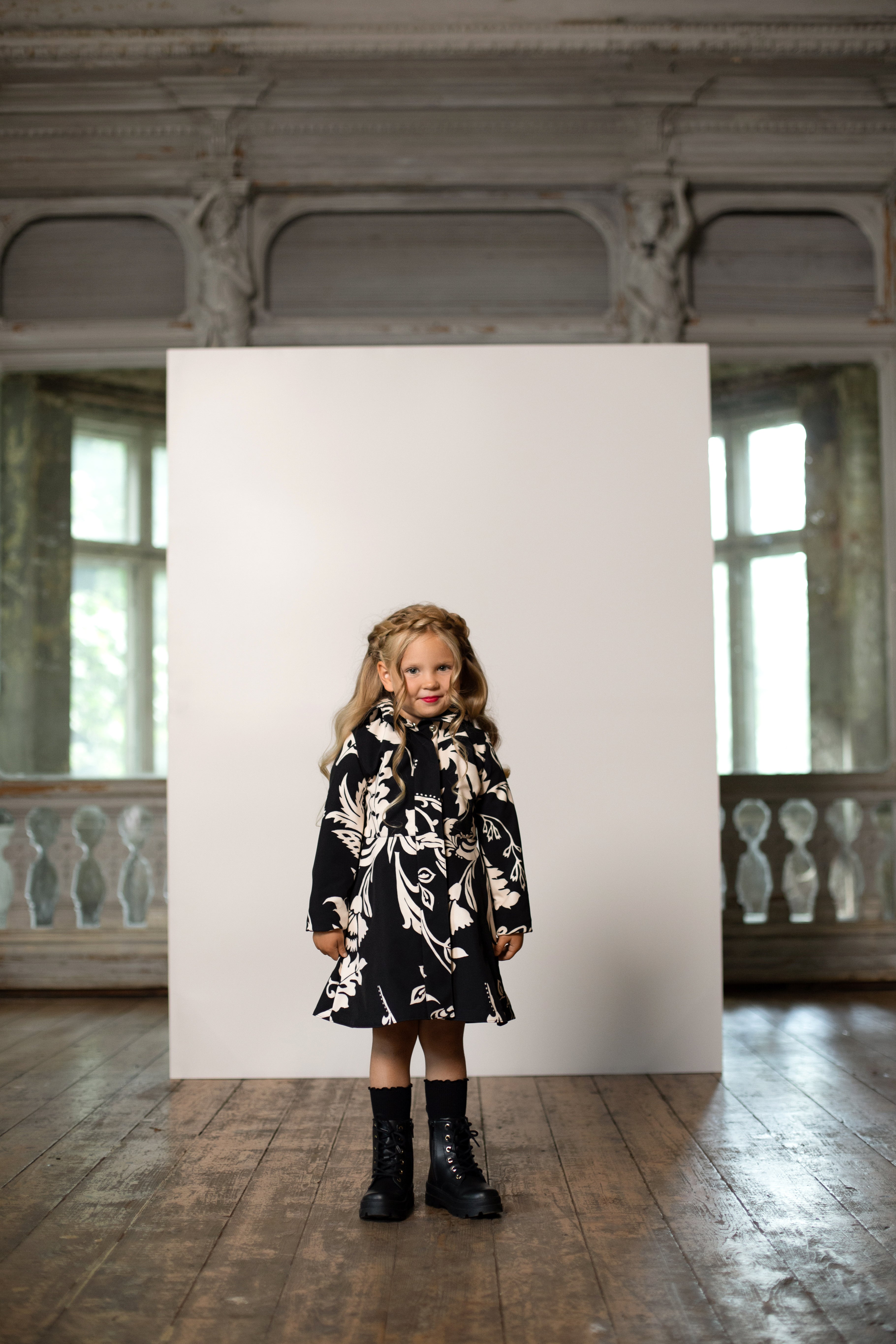 Girls' Black and White Raincoat