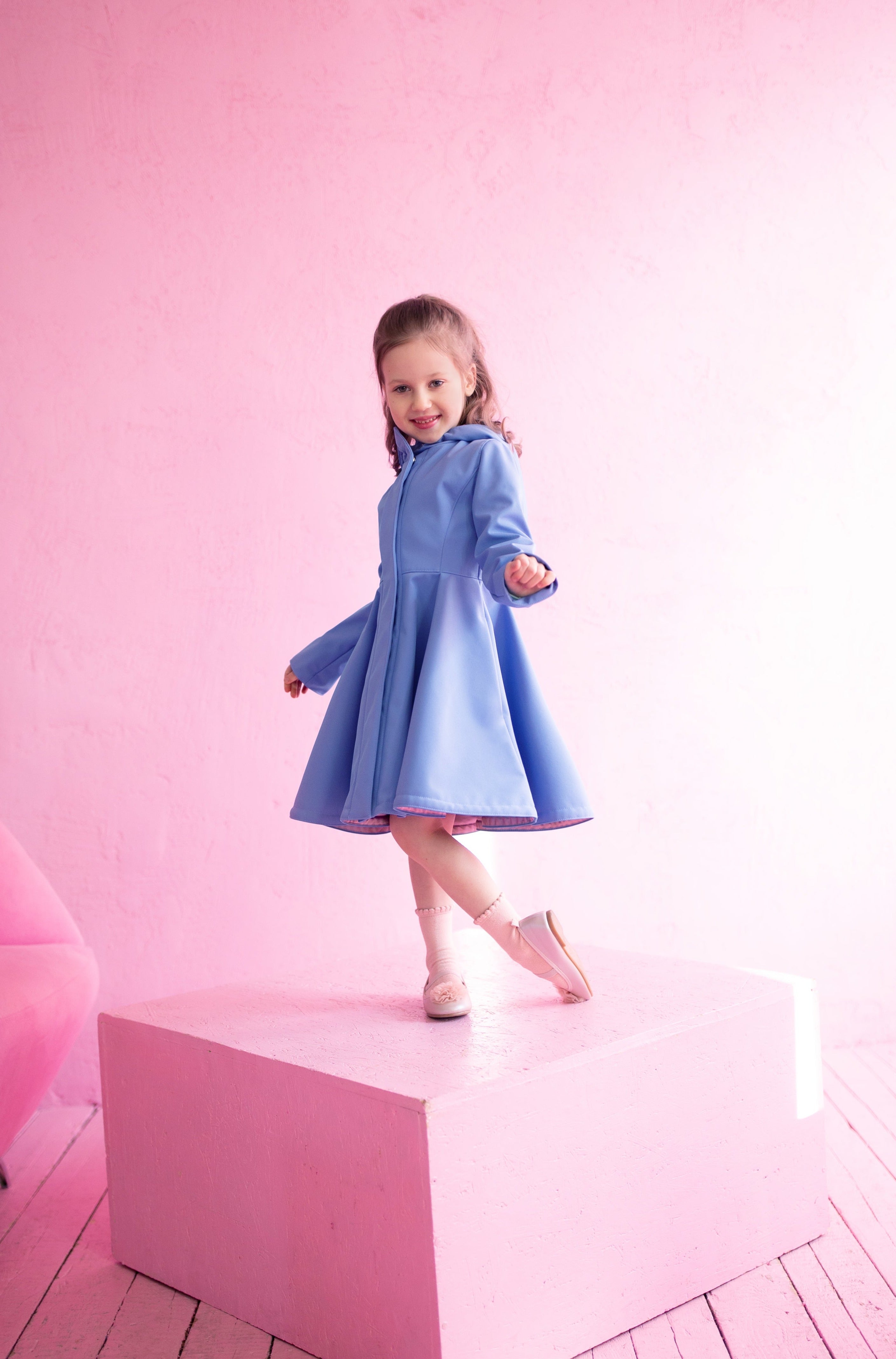 Soft Blue Waterproof Coat for Girls