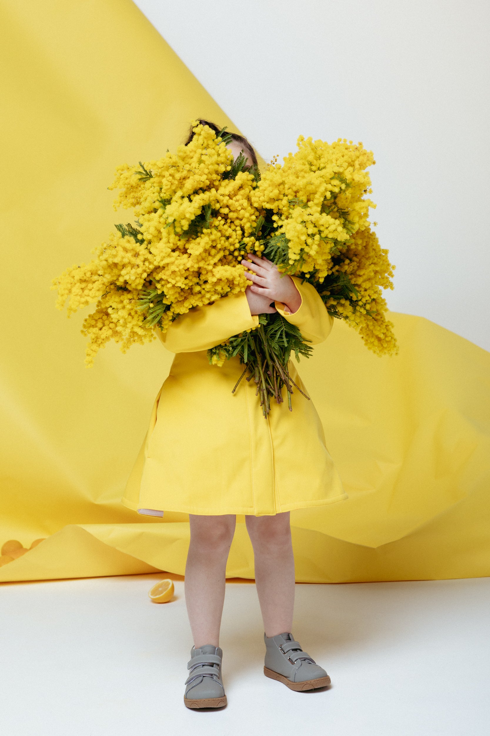 Girls' Yellow Raincoat with Hood and pockets