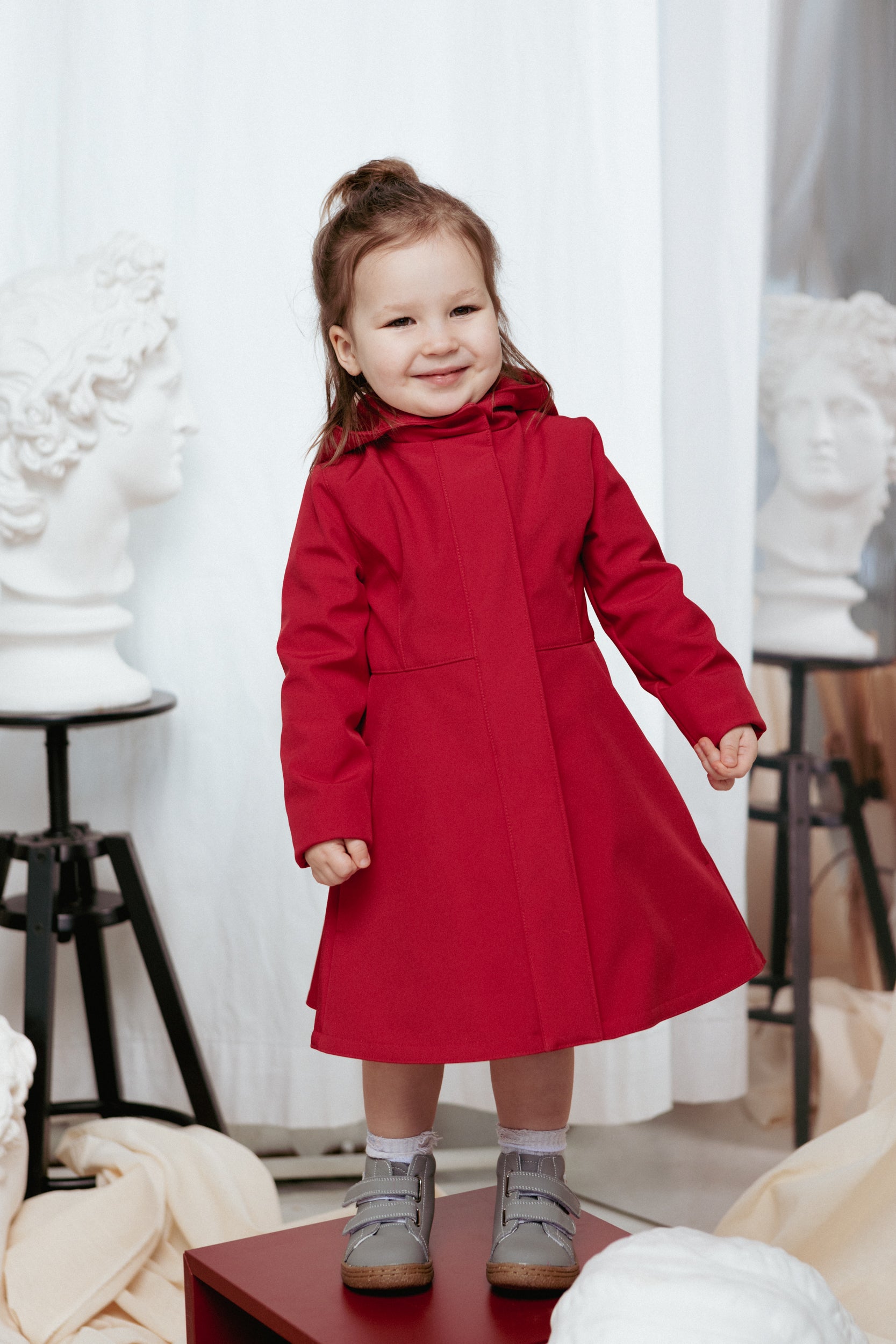 Dark Red Flared Coat for Girls – RainSisters - Main Image