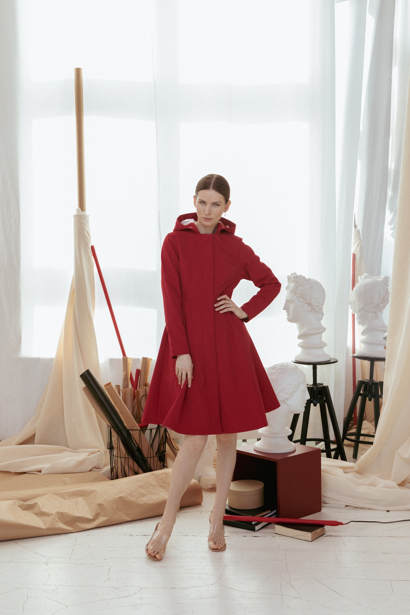 Fitted Waterproof Dark Red Coat for Women
