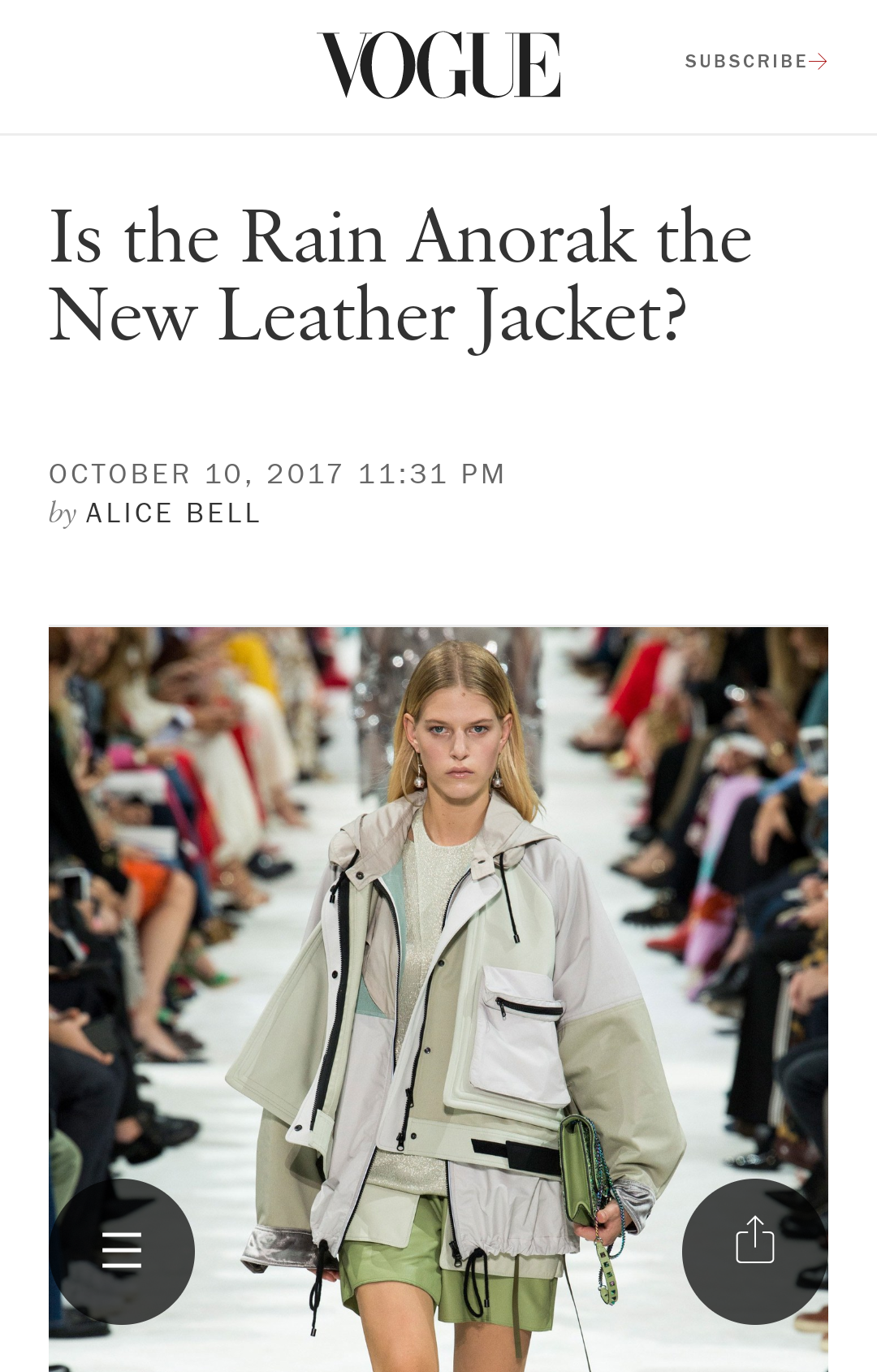 Vogue Suggests Waterproof coat for Spring 2018