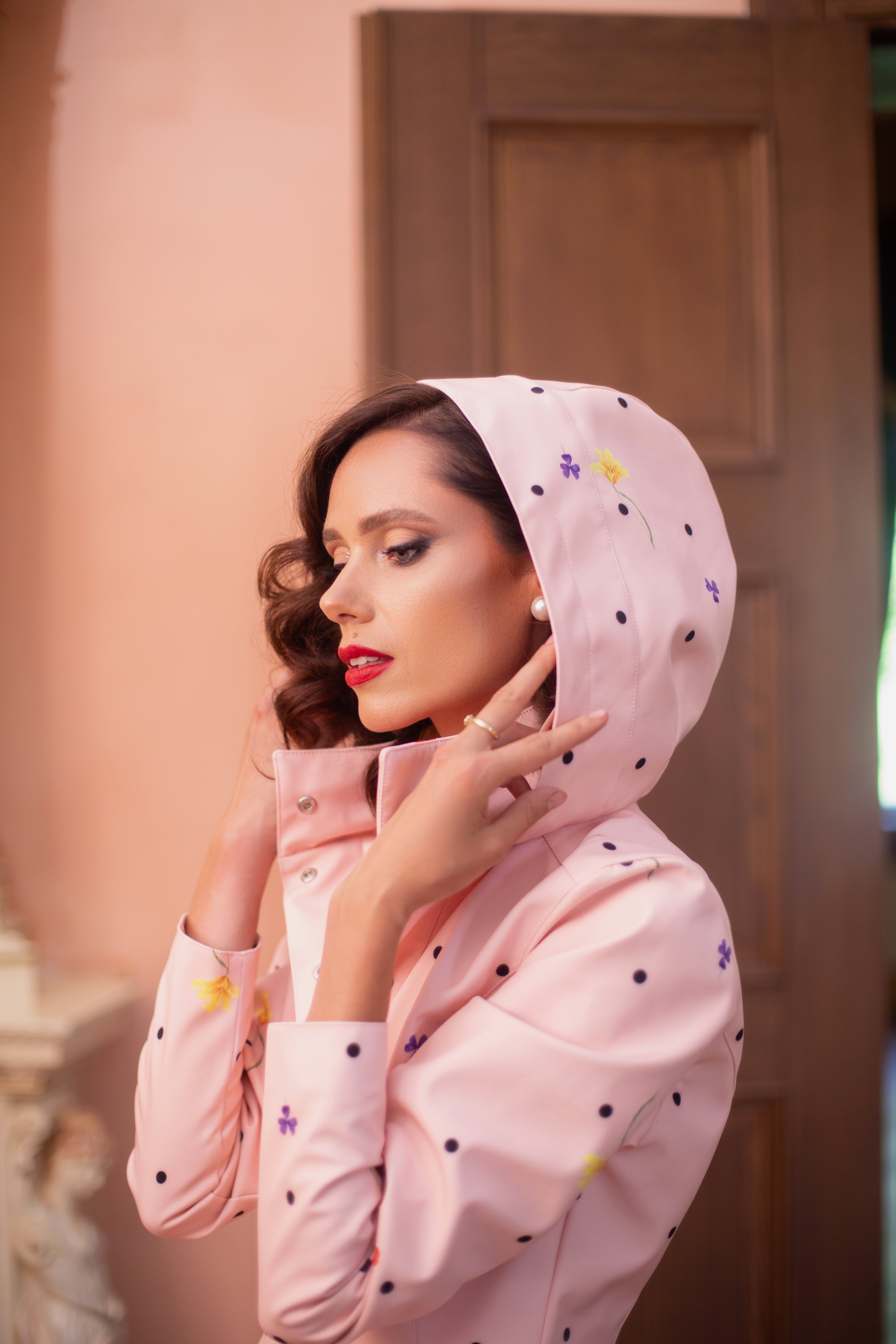 Pink coat with detachable hood