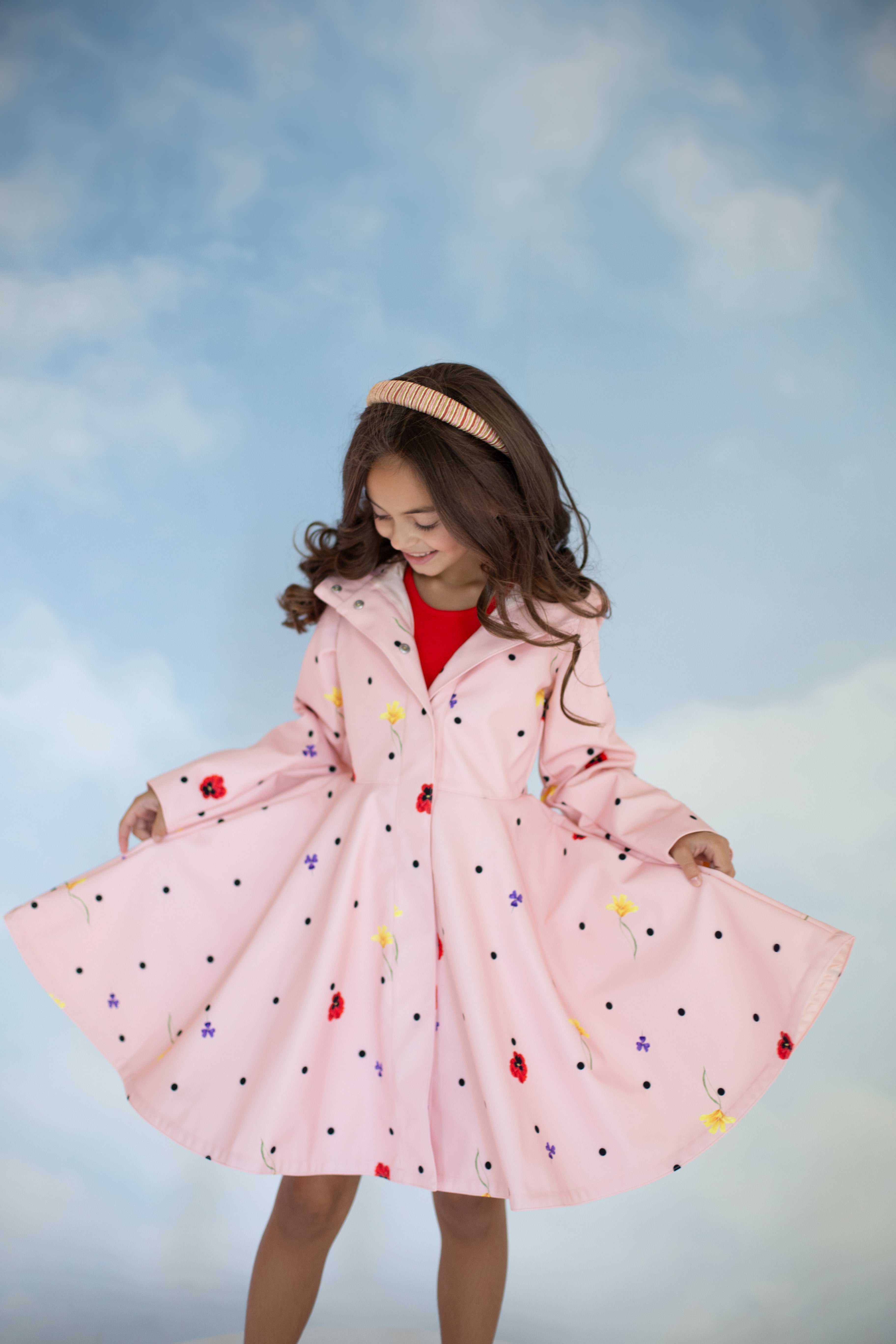 Pink Coat with polka dots and flowers for girls
