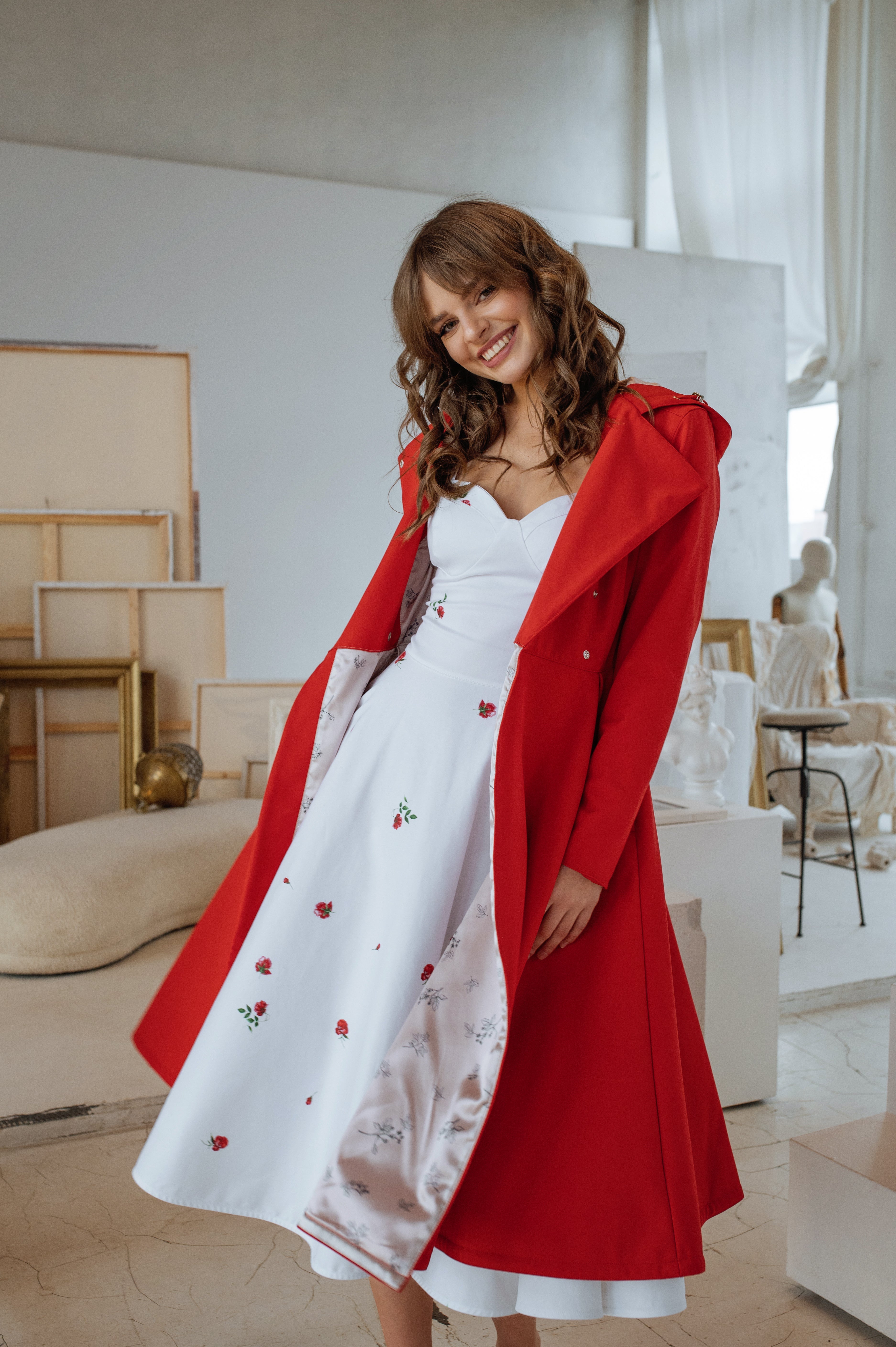 Red coat with white dress by RainSisters