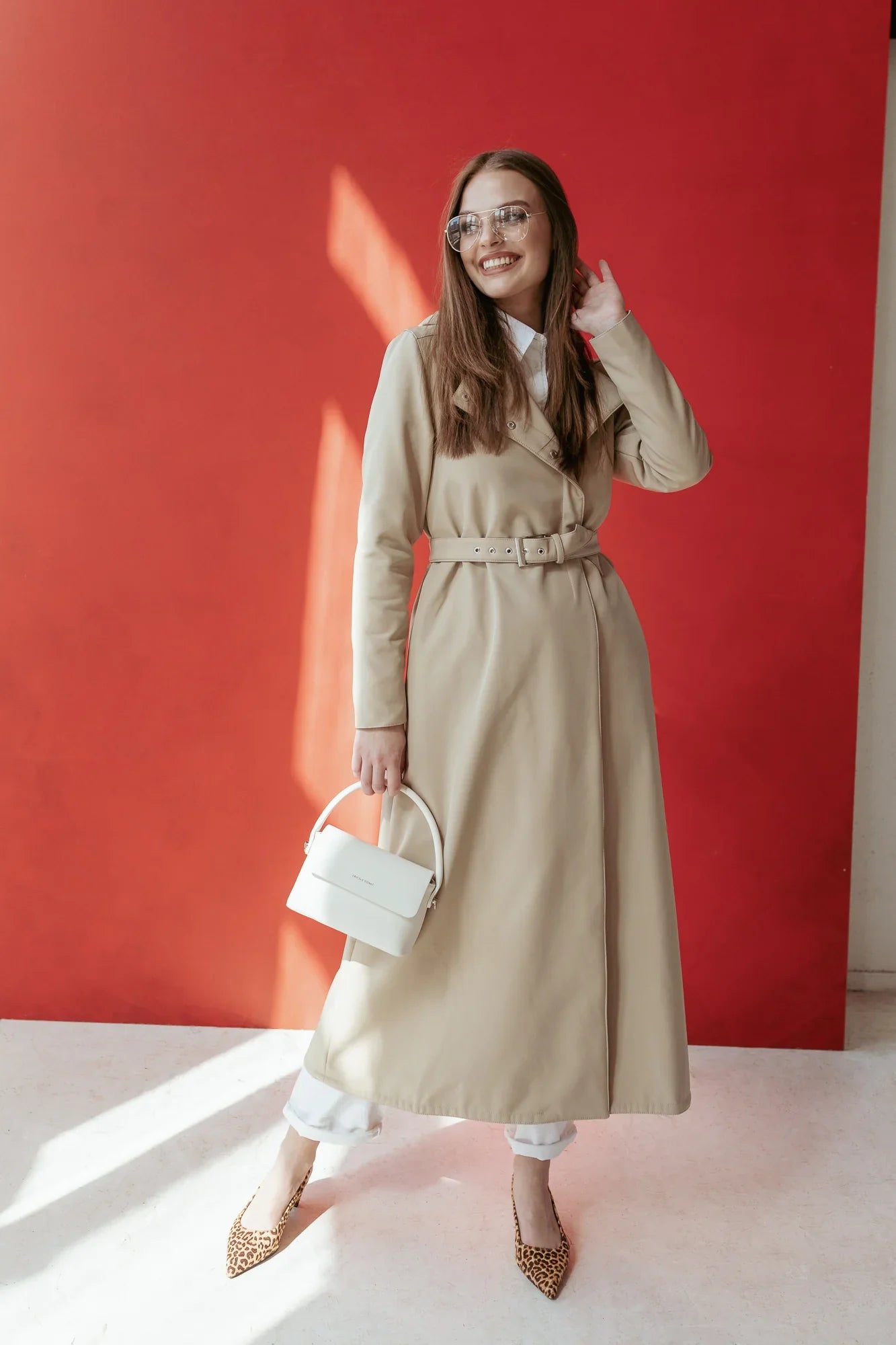 Maxi length coat in beige
