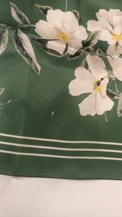 Medium Green Floral Natural Silk Scarf (with imperfection)
