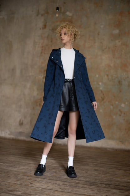 Dark blue waterproof coat with black lining