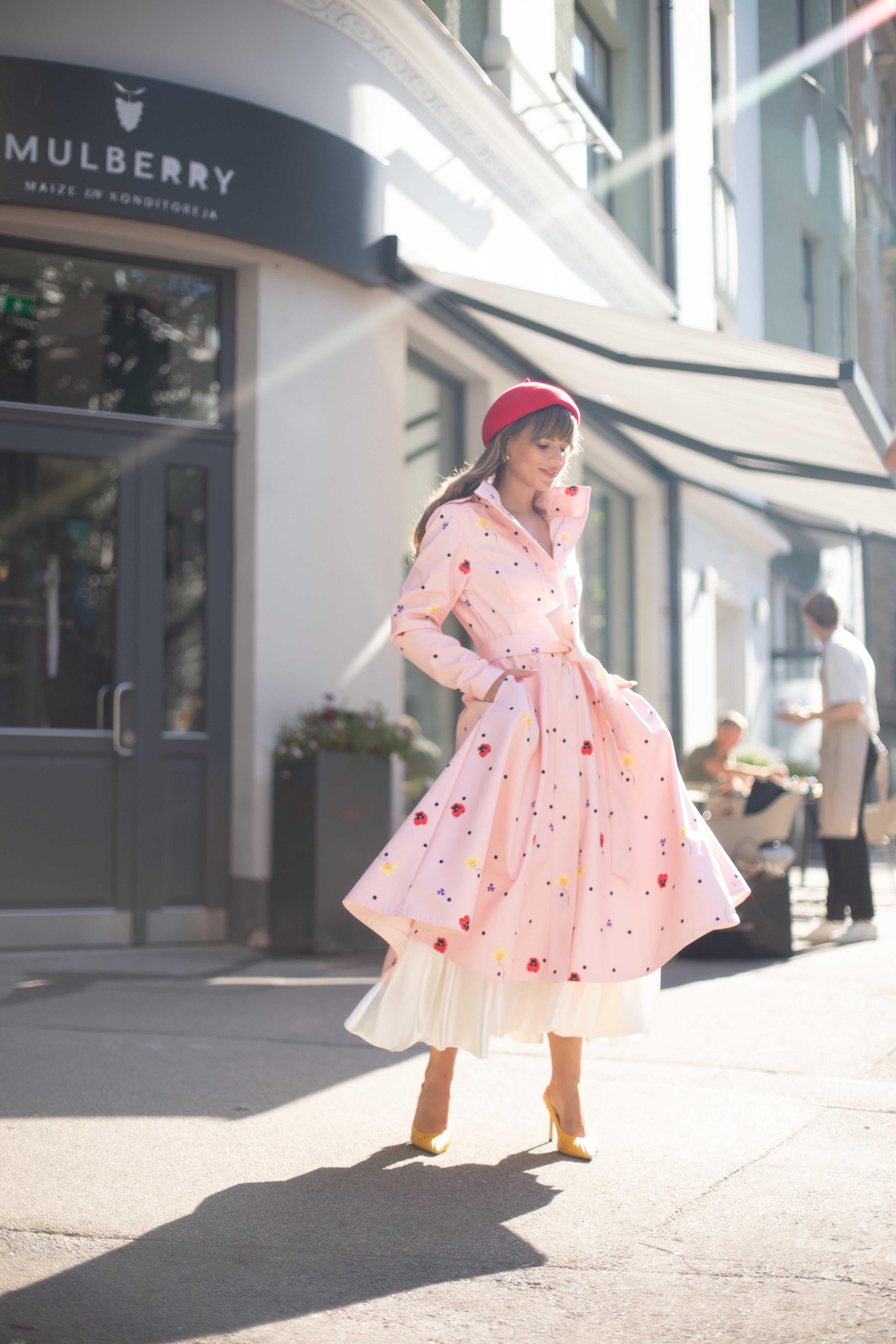 Pink Coat with Polka Dots and Flowers by RainSisters