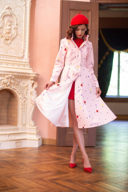 Fitted and Flared Coat with A-Line Skirt in Soft Pink named Cotton Candy