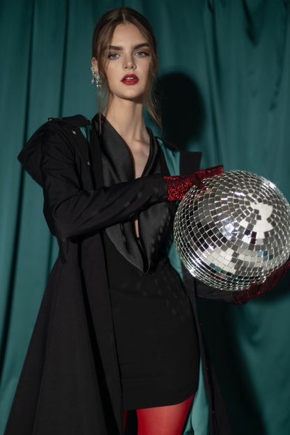 Solid Black Coat with Emerald Green Lining