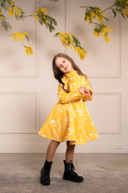 Yellow flared coat for girls